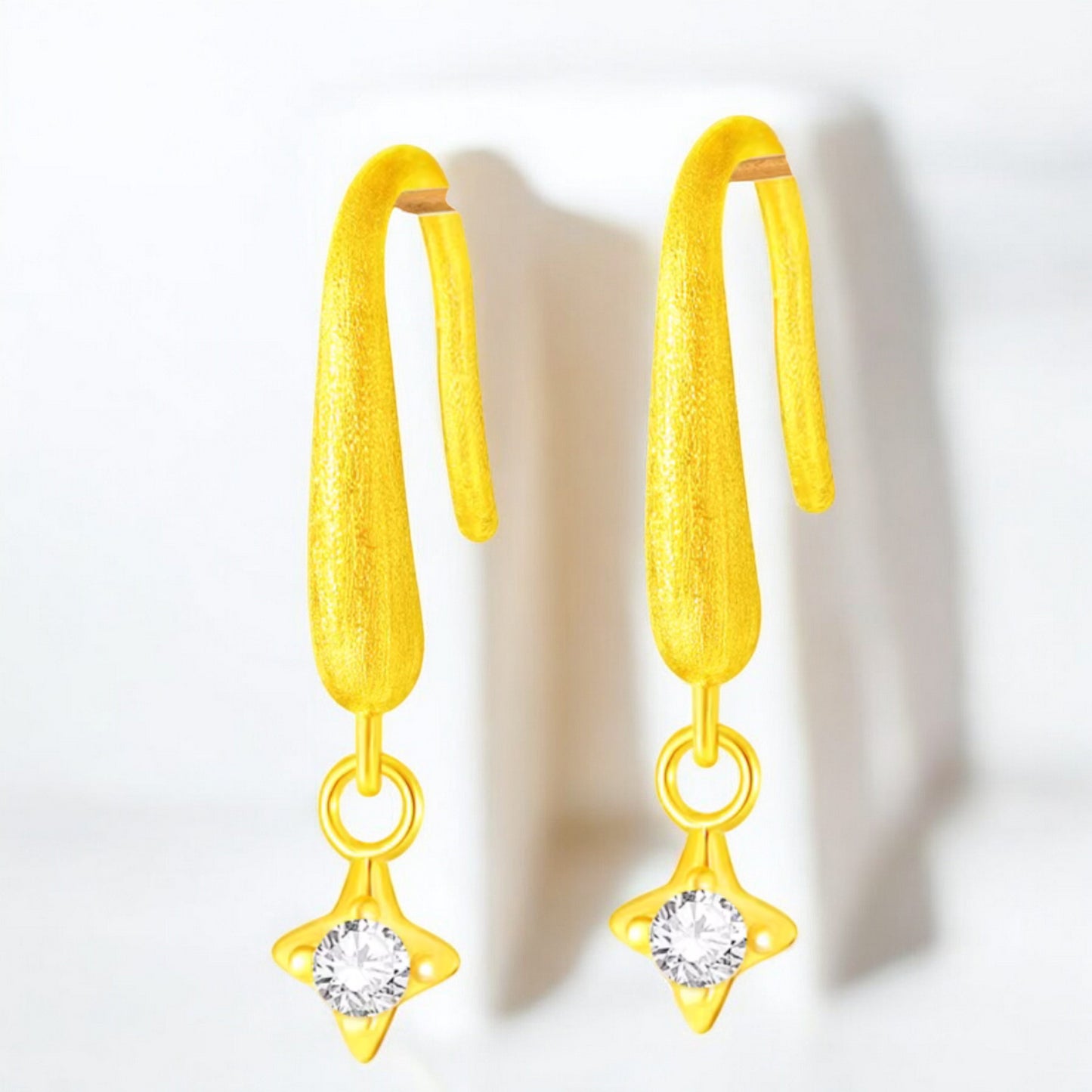 24K 999 Gold Frosted Star Ear Hook Stud Earrings