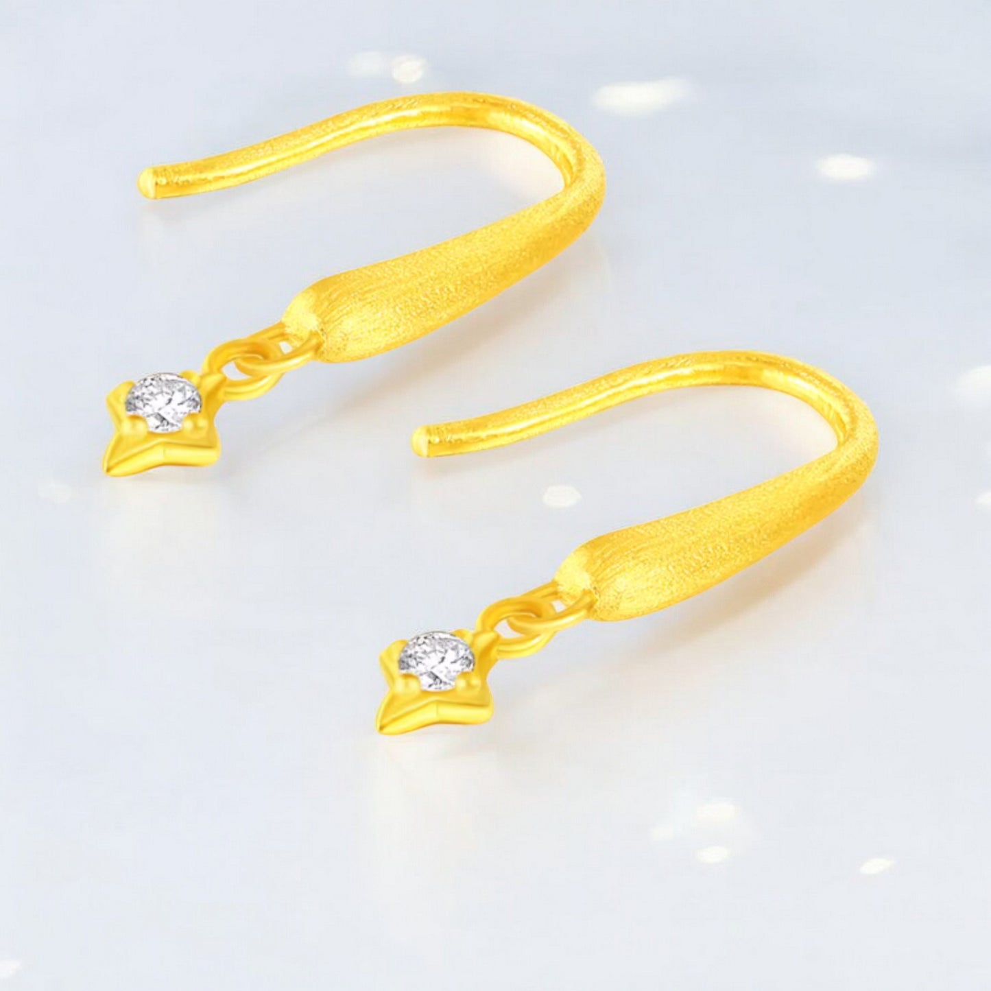 24K 999 Gold Frosted Star Ear Hook Stud Earrings