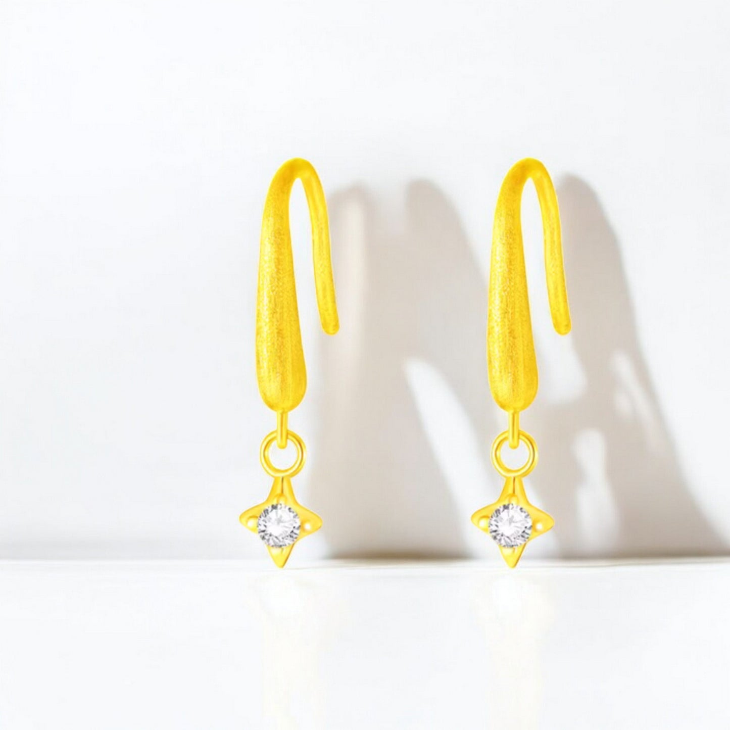 24K 999 Gold Frosted Star Ear Hook Stud Earrings