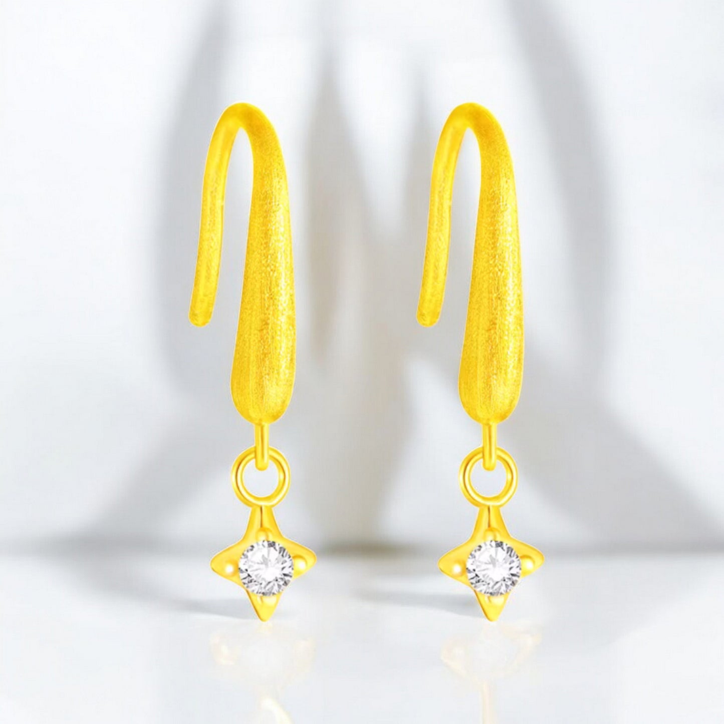 24K 999 Gold Frosted Star Ear Hook Stud Earrings