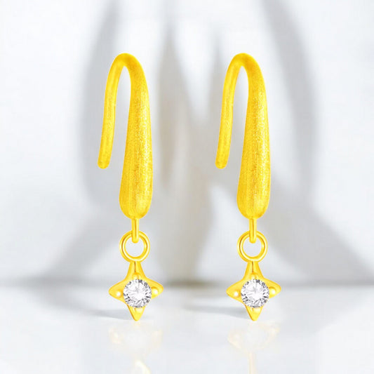 24K 999 Gold Frosted Star Ear Hook Stud Earrings