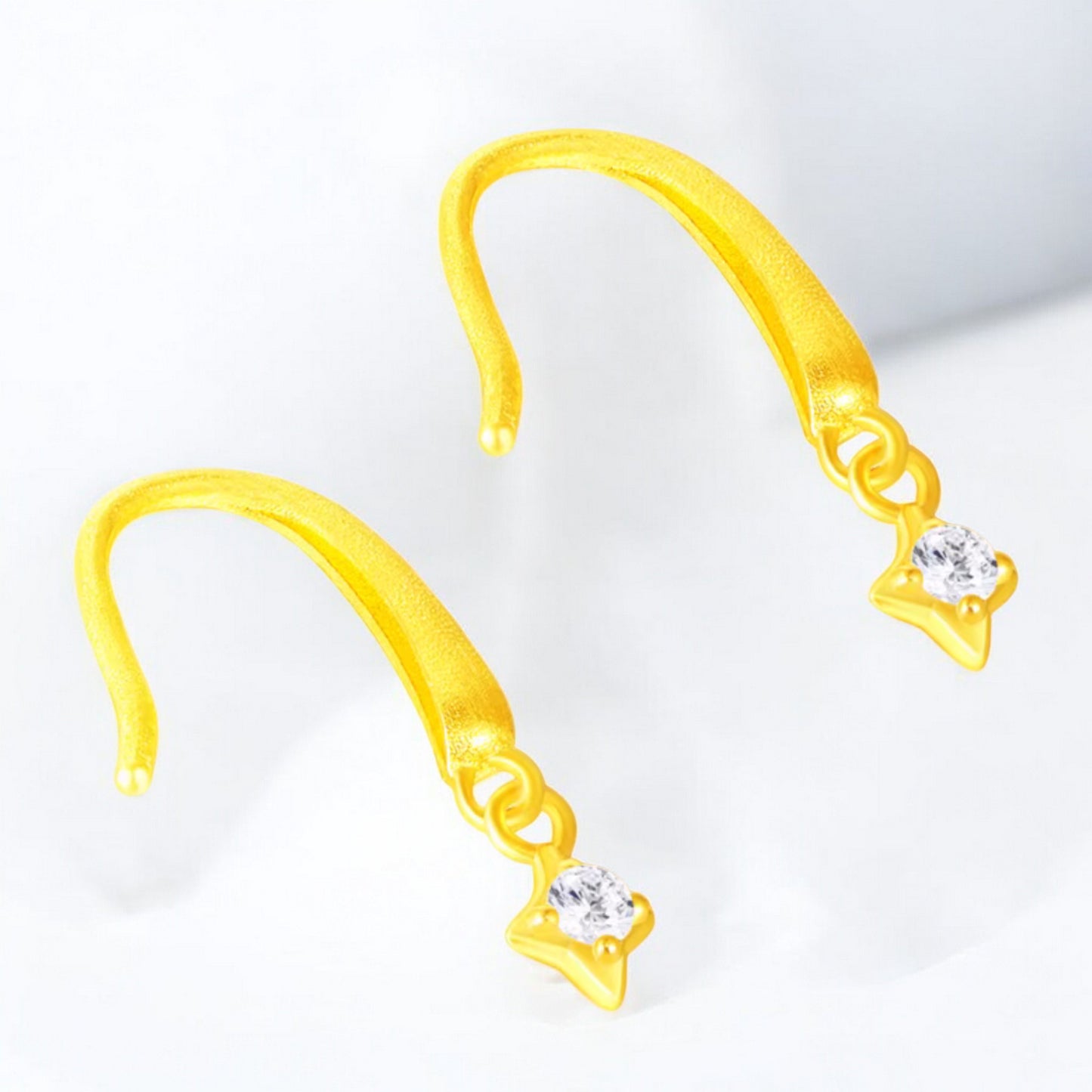 24K 999 Gold Frosted Star Ear Hook Stud Earrings