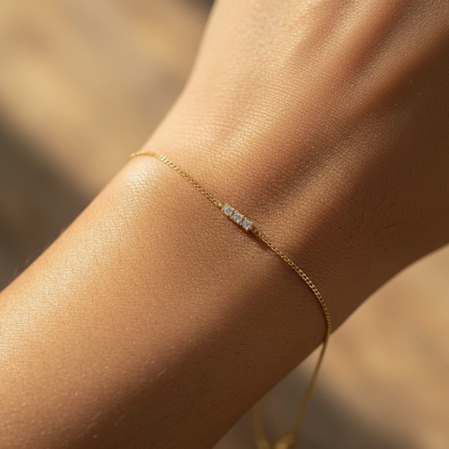 14K Gold Minimal Very Thin Zircon Bracelet