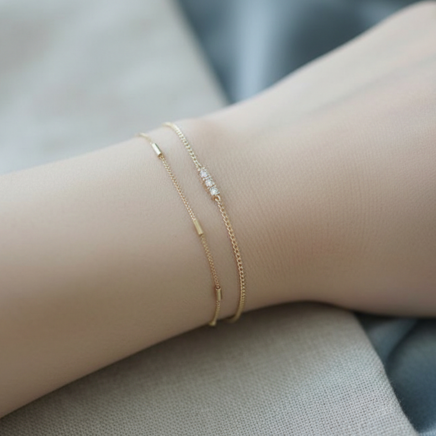 14K Gold Minimal Very Thin Zircon Bracelet