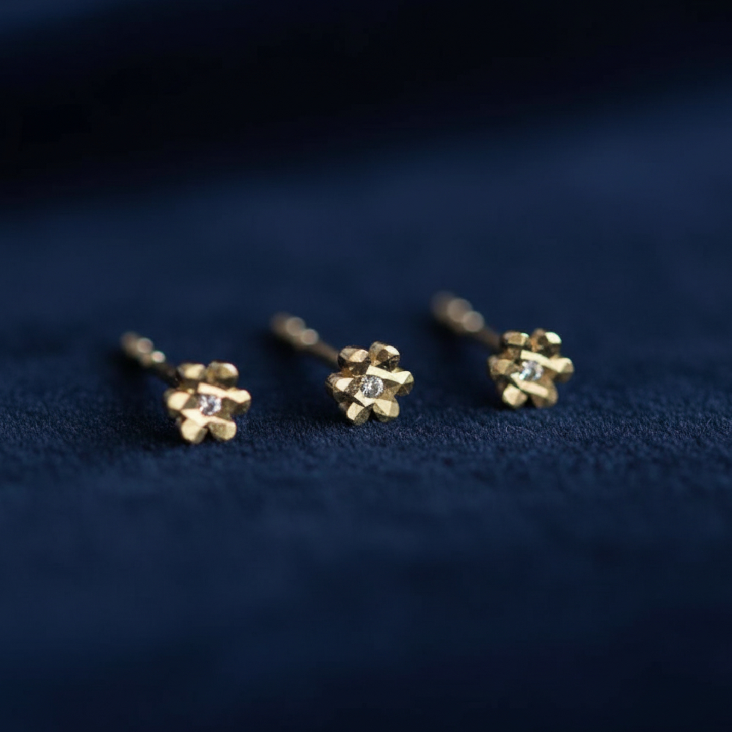 9k Gold Minimal Dainty Mini Sparkling Zircon Flower Stud Earrings