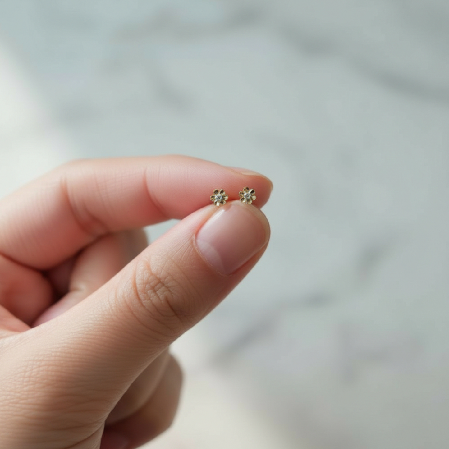 9k Gold Minimal Dainty Mini Sparkling Zircon Flower Stud Earrings