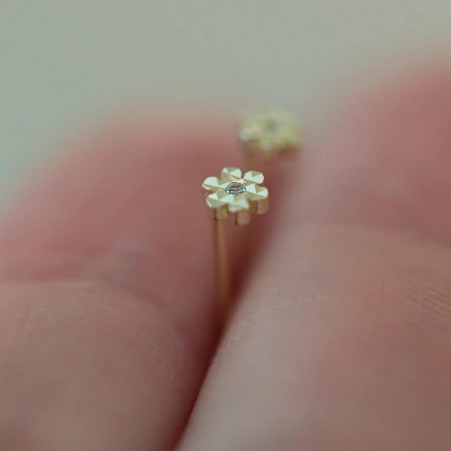 9k Gold Minimal Dainty Mini Sparkling Zircon Flower Stud Earrings
