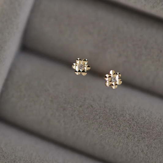 9k Gold Minimal Dainty Mini Sparkling Zircon Flower Stud Earrings