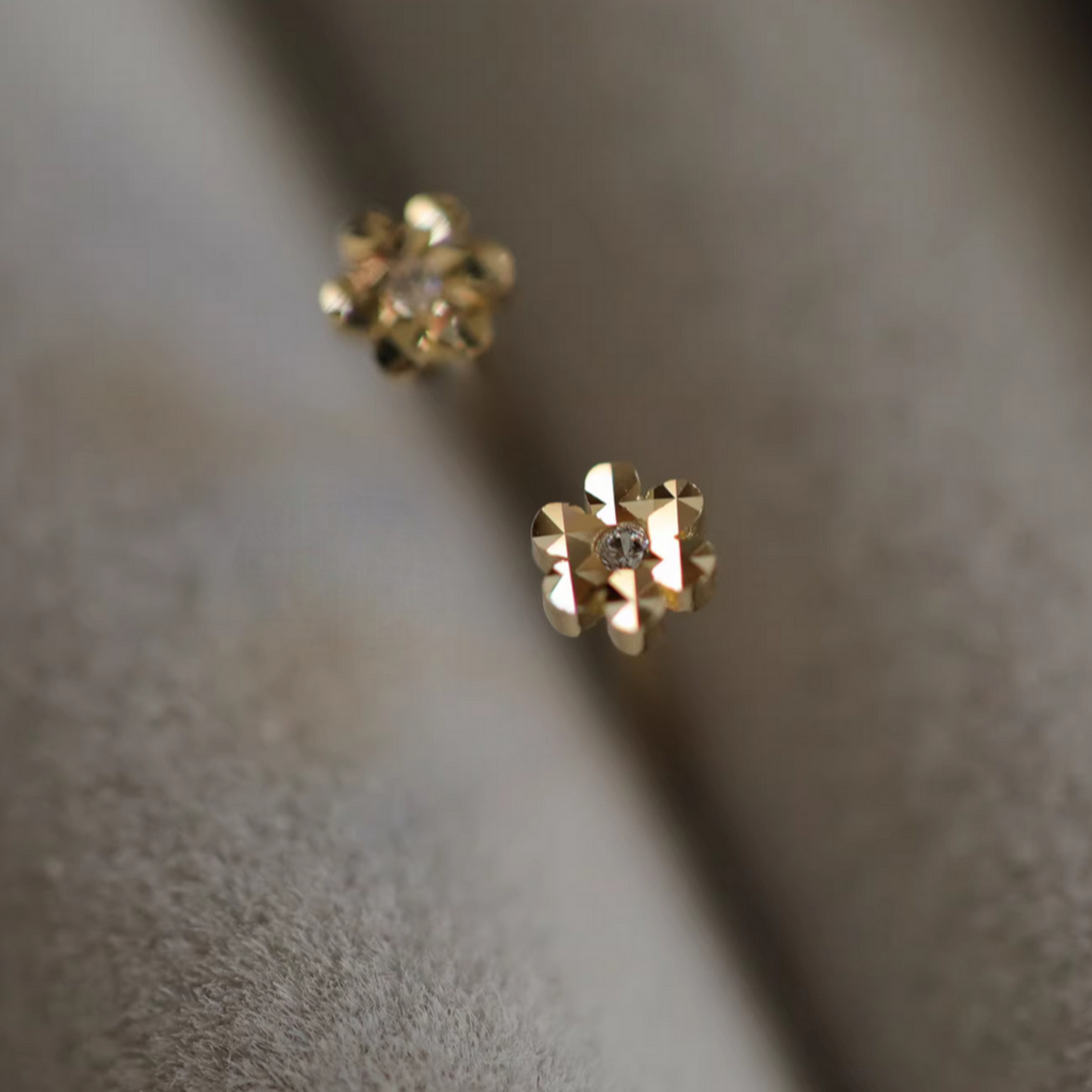 9k Gold Minimal Dainty Mini Sparkling Zircon Flower Stud Earrings