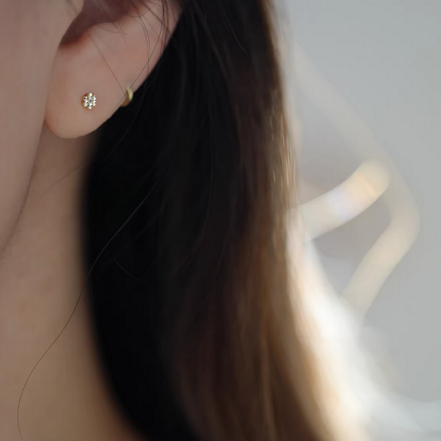 9k Gold Minimal Dainty Mini Sparkling Zircon Flower Stud Earrings