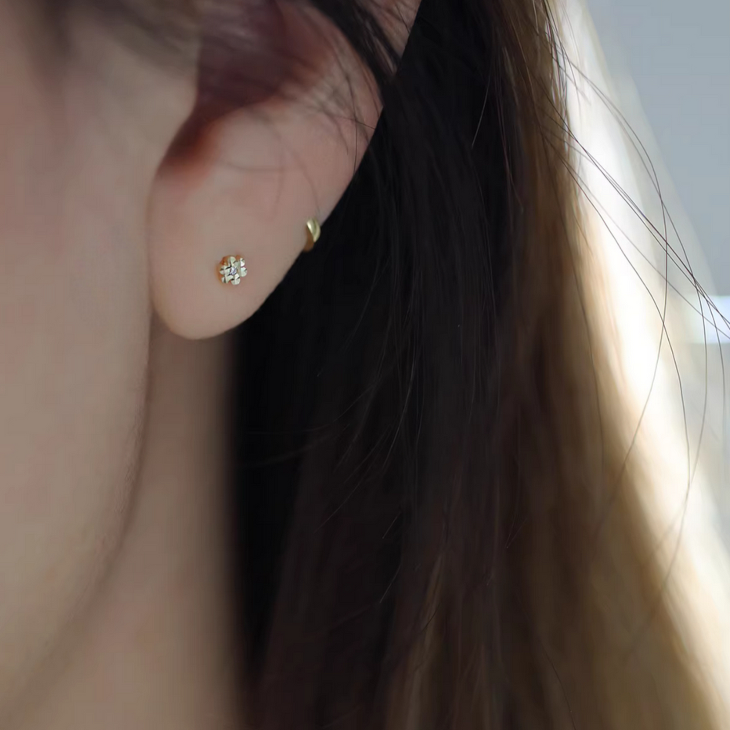 9k Gold Minimal Dainty Mini Sparkling Zircon Flower Stud Earrings