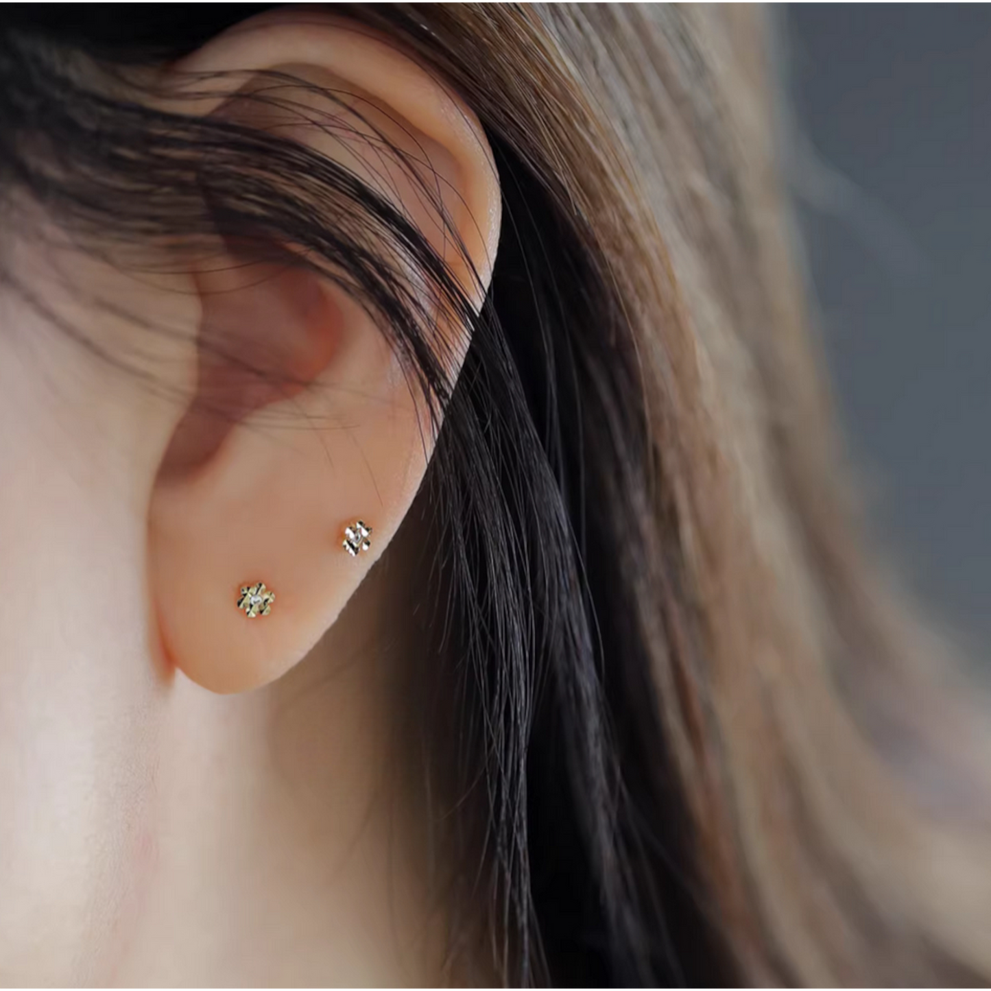 9k Gold Minimal Dainty Mini Sparkling Zircon Flower Stud Earrings