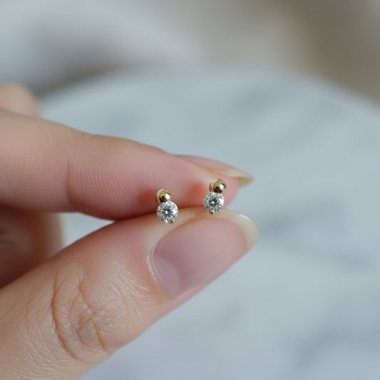 9k Gold Minimal Dainty Mini Sparkling Zircon Stud Earrings
