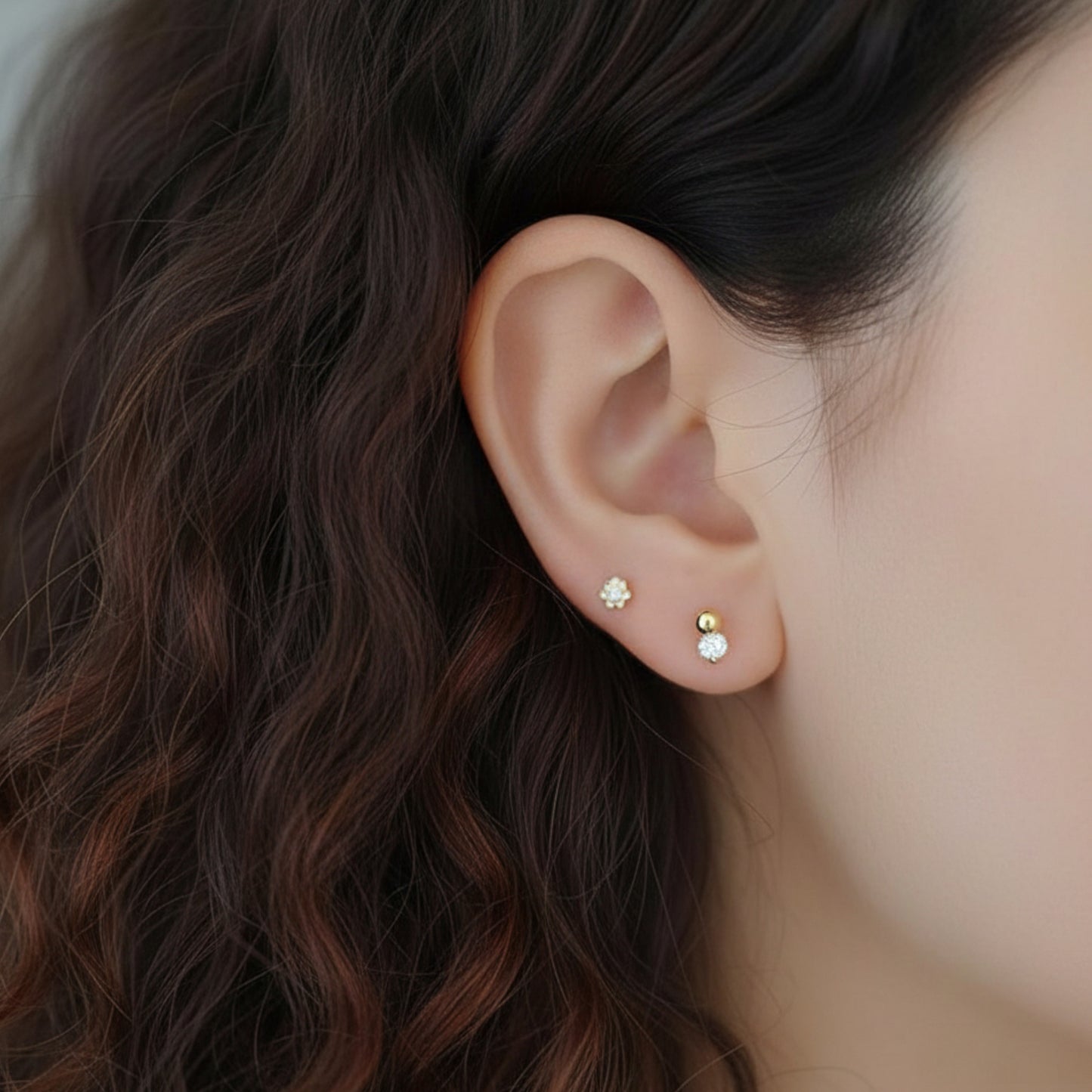 9k Gold Minimal Dainty Mini Sparkling Zircon Stud Earrings