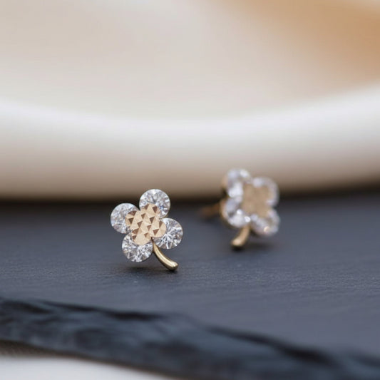 9k Gold Minimal Dainty Sparkling Zircon Clover Leaf Stud Earrings