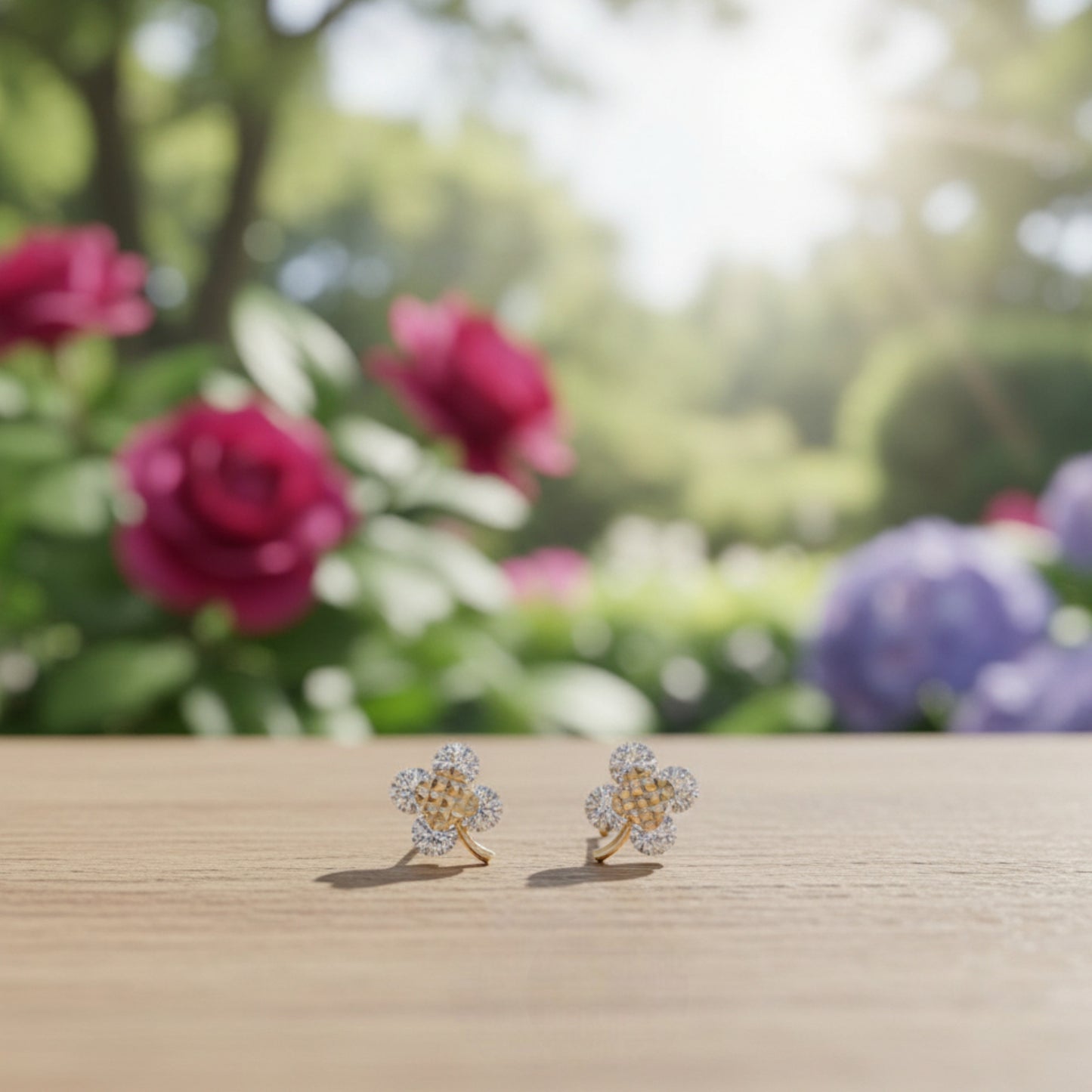 9k Gold Minimal Dainty Sparkling Zircon Clover Leaf Stud Earrings