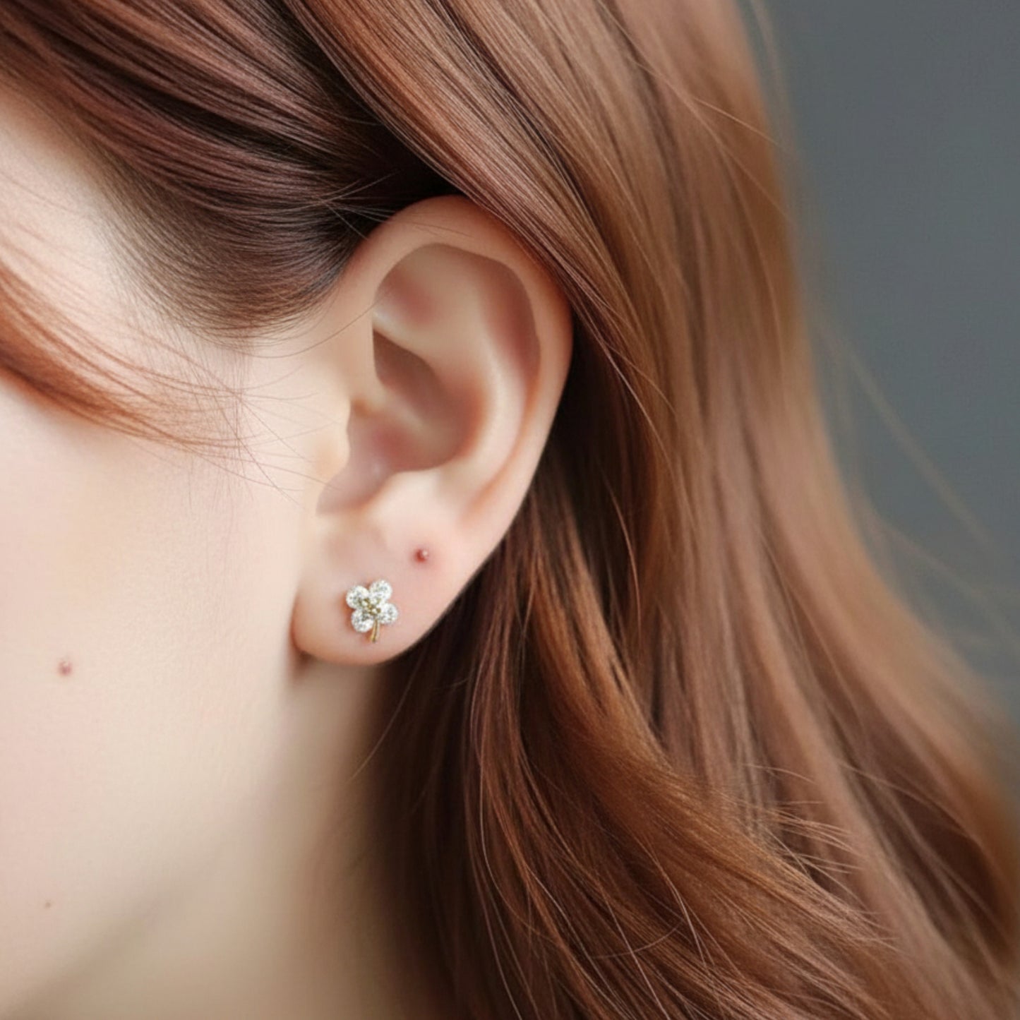 9k Gold Minimal Dainty Sparkling Zircon Clover Leaf Stud Earrings