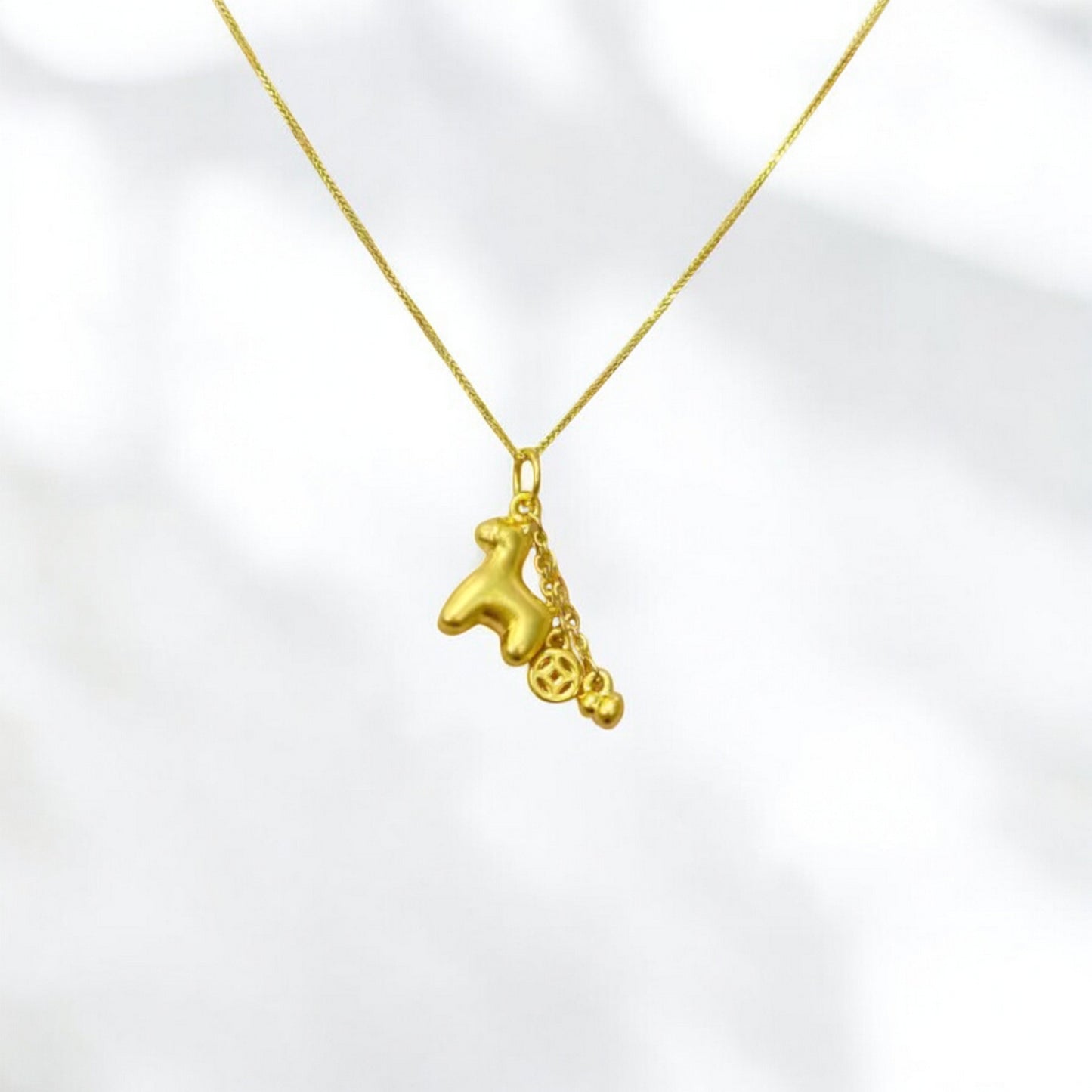 24K 999 Pure 3D Hard Gold Zodiac Horse Pendant Charm