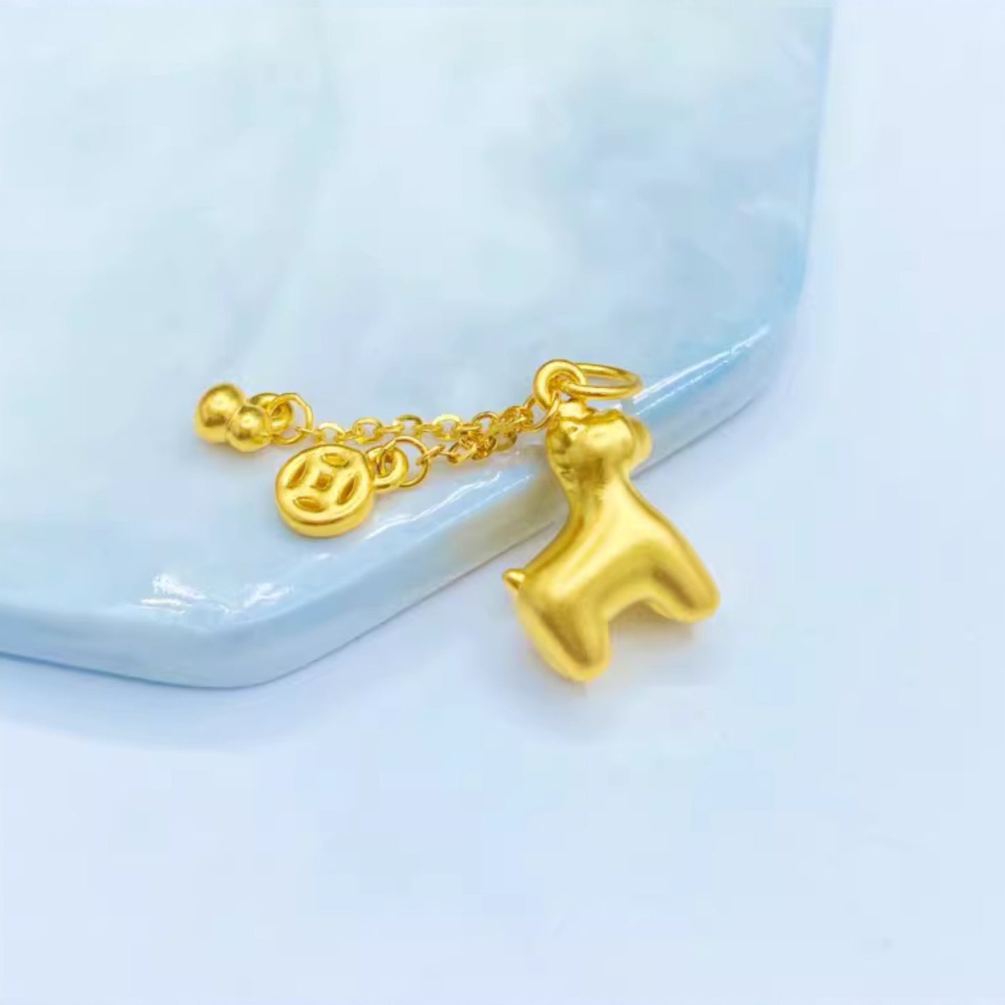 24K 999 Pure 3D Hard Gold Zodiac Horse Pendant Charm