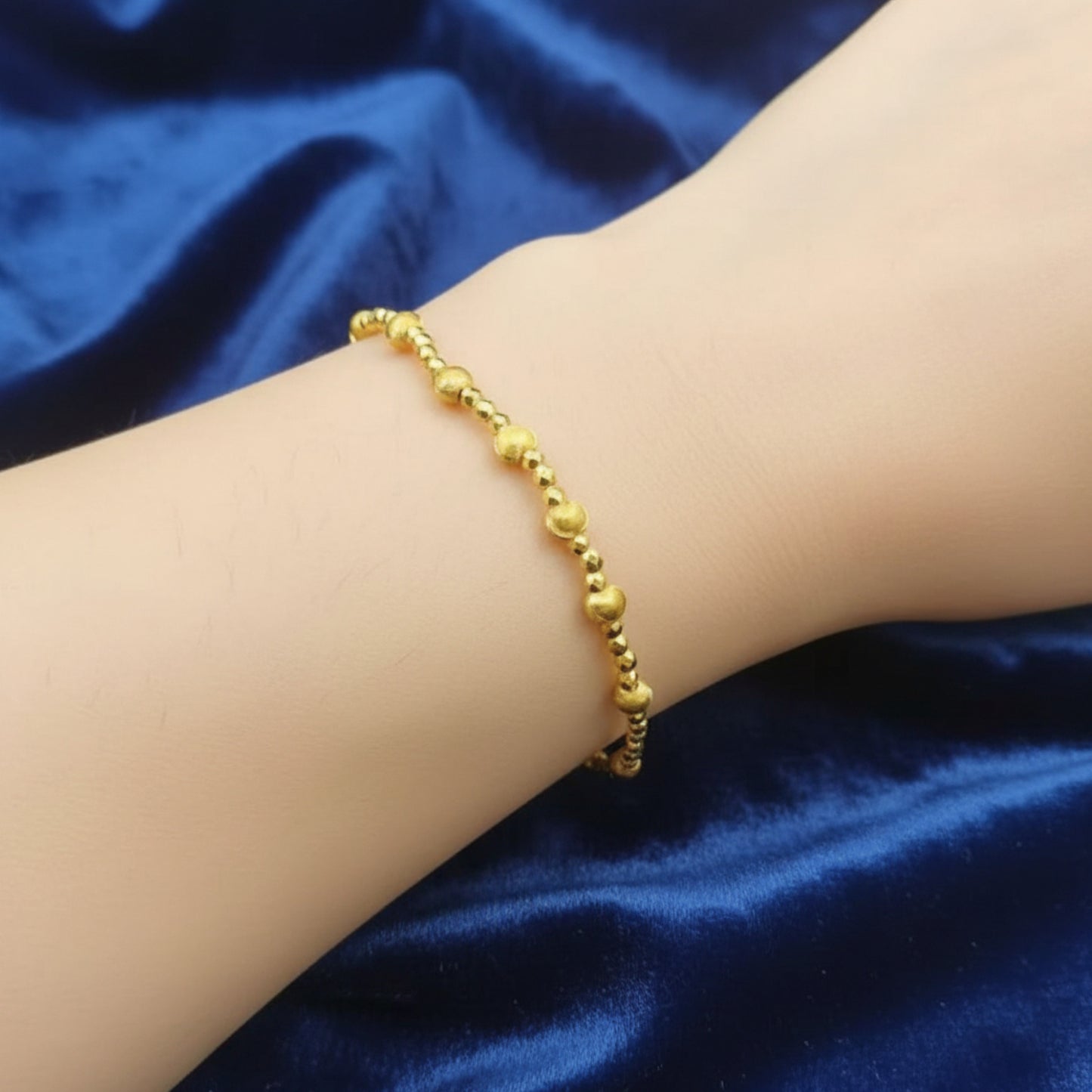 18K Gold Pearlescent Round Cat Eye Beads Elastic Bracelet