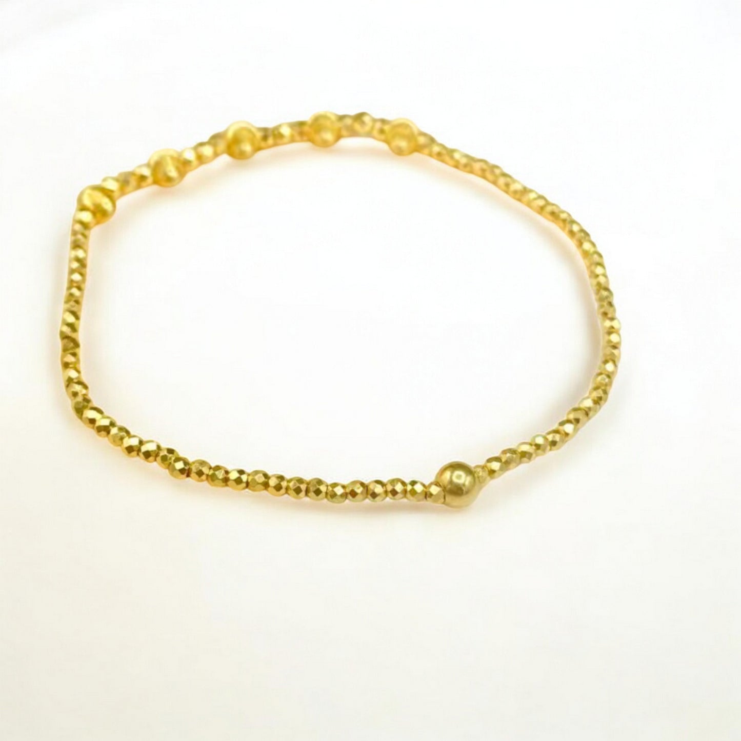 18K Gold Pearlescent Round Cat Eye Beads Elastic Bracelet