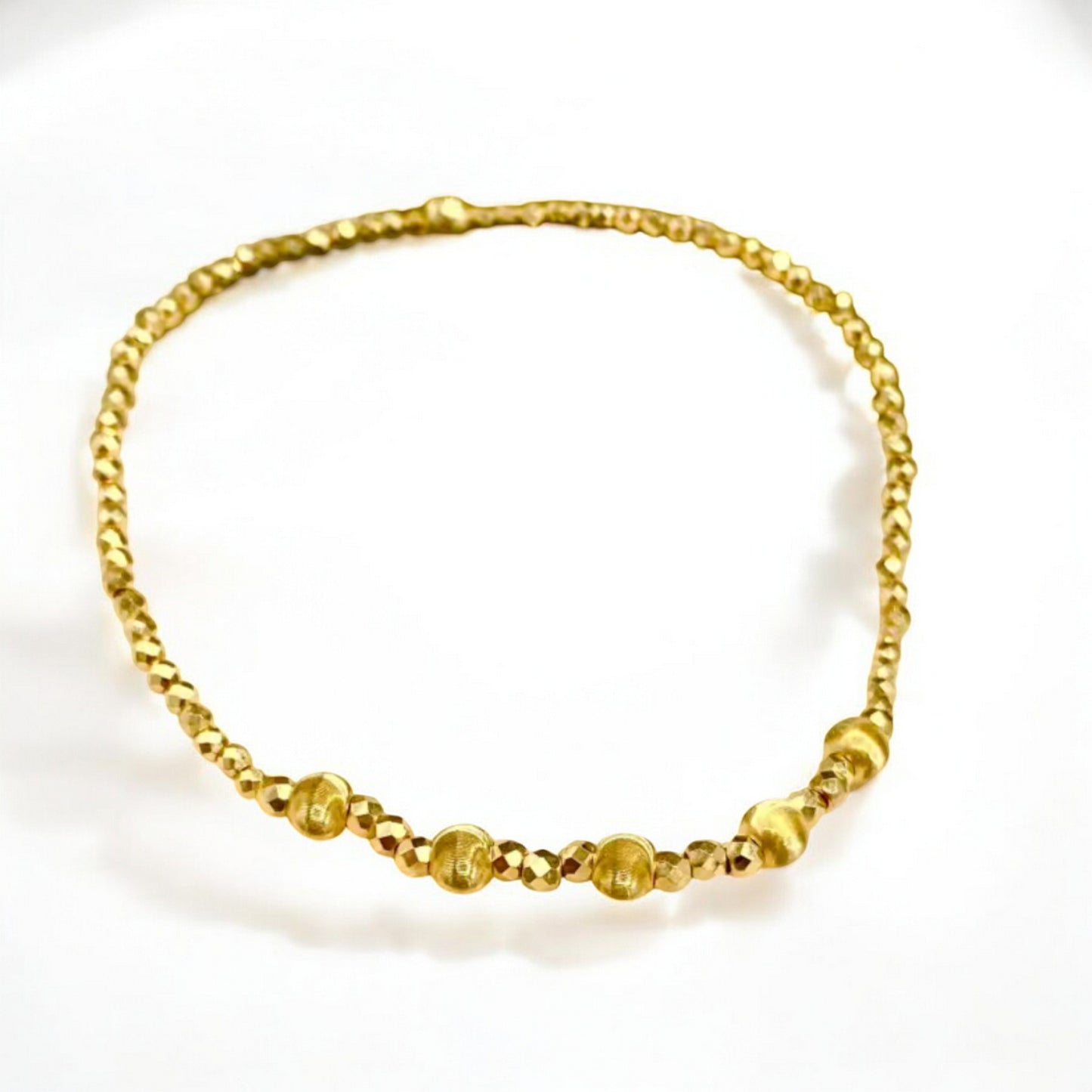 18K Gold Pearlescent Round Cat Eye Beads Elastic Bracelet