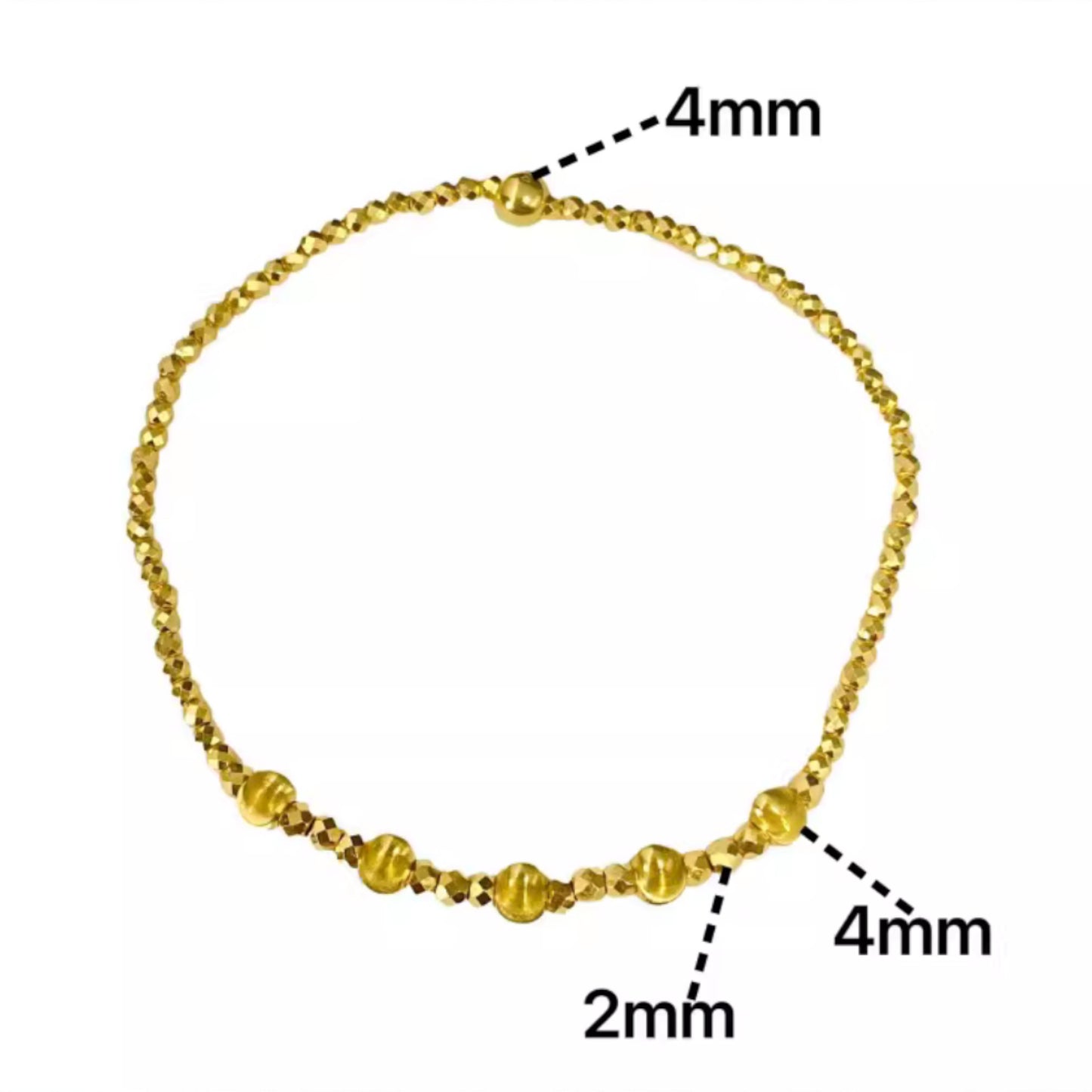 18K Gold Pearlescent Round Cat Eye Beads Elastic Bracelet