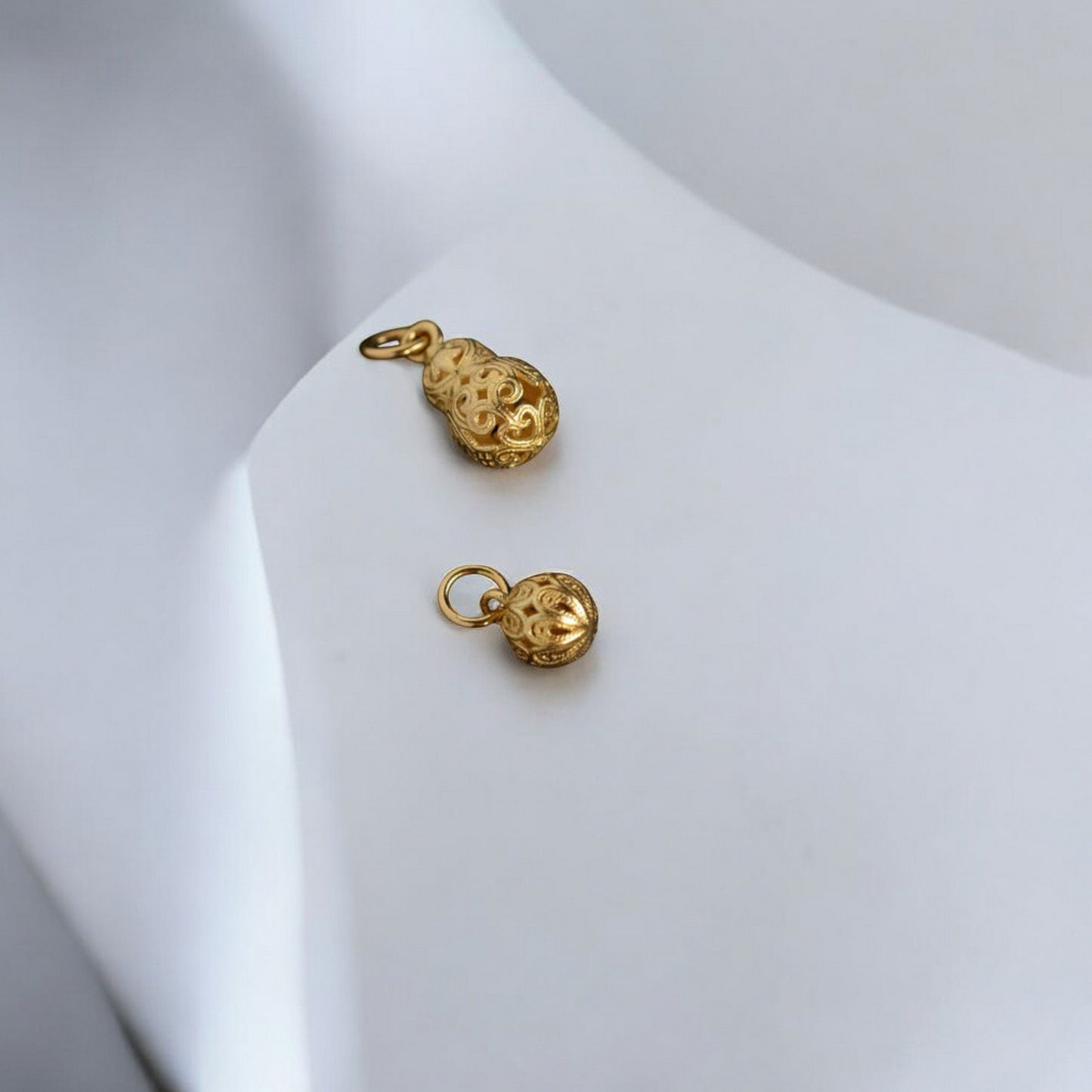 24K 999 Pure Gold Engraving Gourd Bead Mini D.I.Y Charm