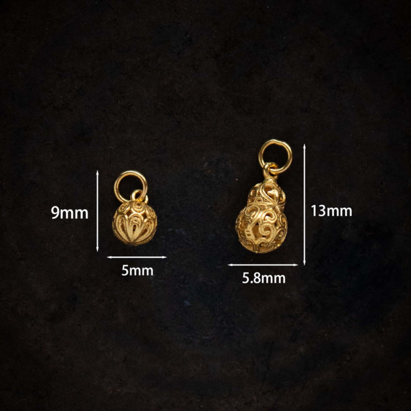 24K 999 Pure Gold Engraving Gourd Bead Mini D.I.Y Charm