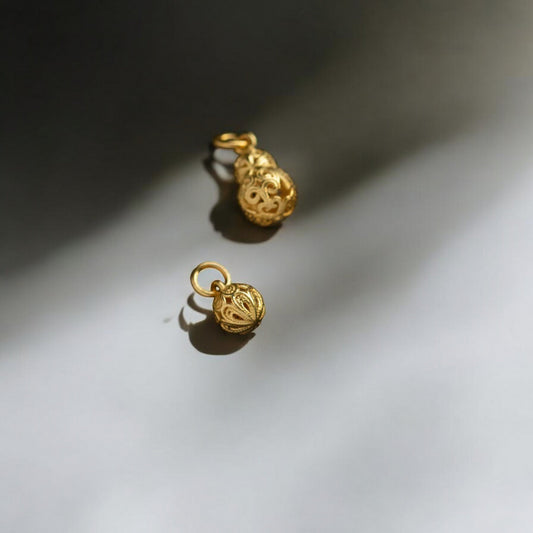 24K 999 Pure Gold Engraving Gourd Bead Mini D.I.Y Charm