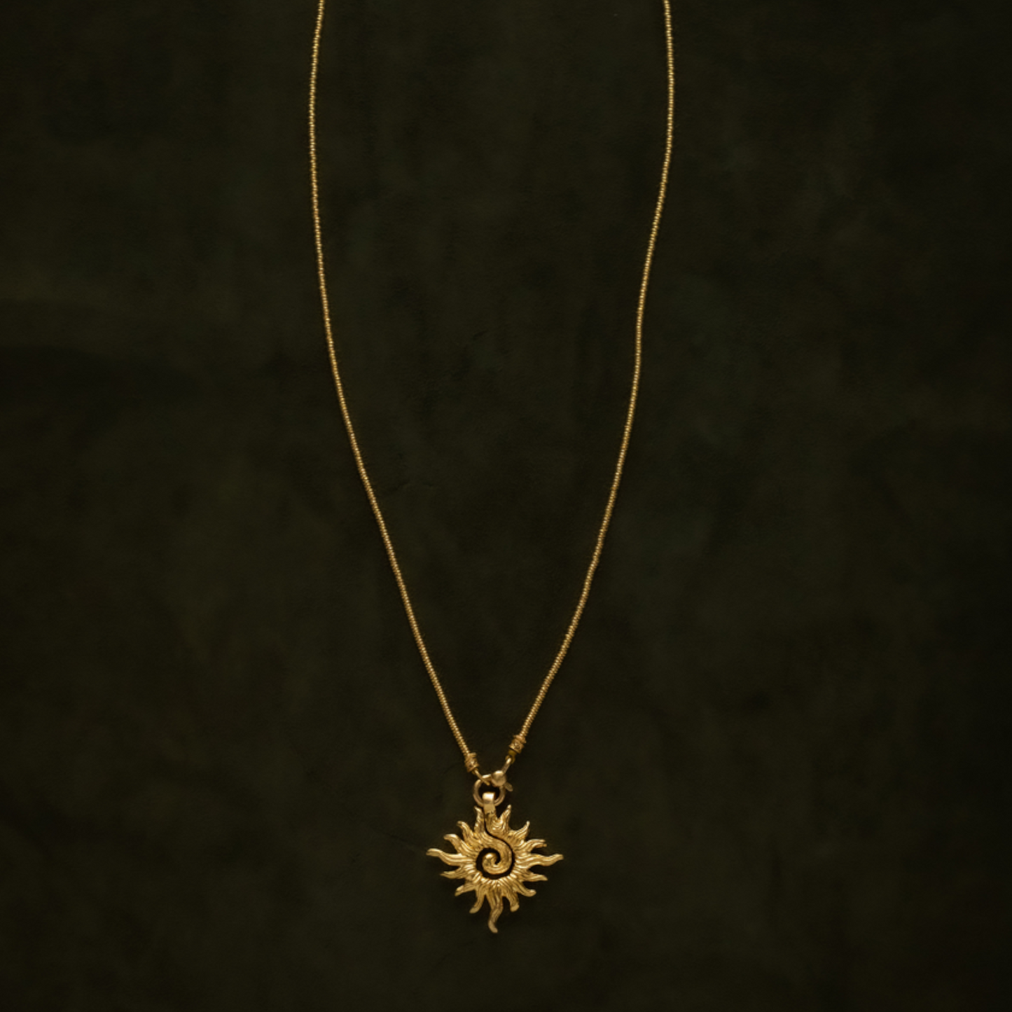 24K Pure Solid 999 Gold Antique Style Sun Pendant Necklace