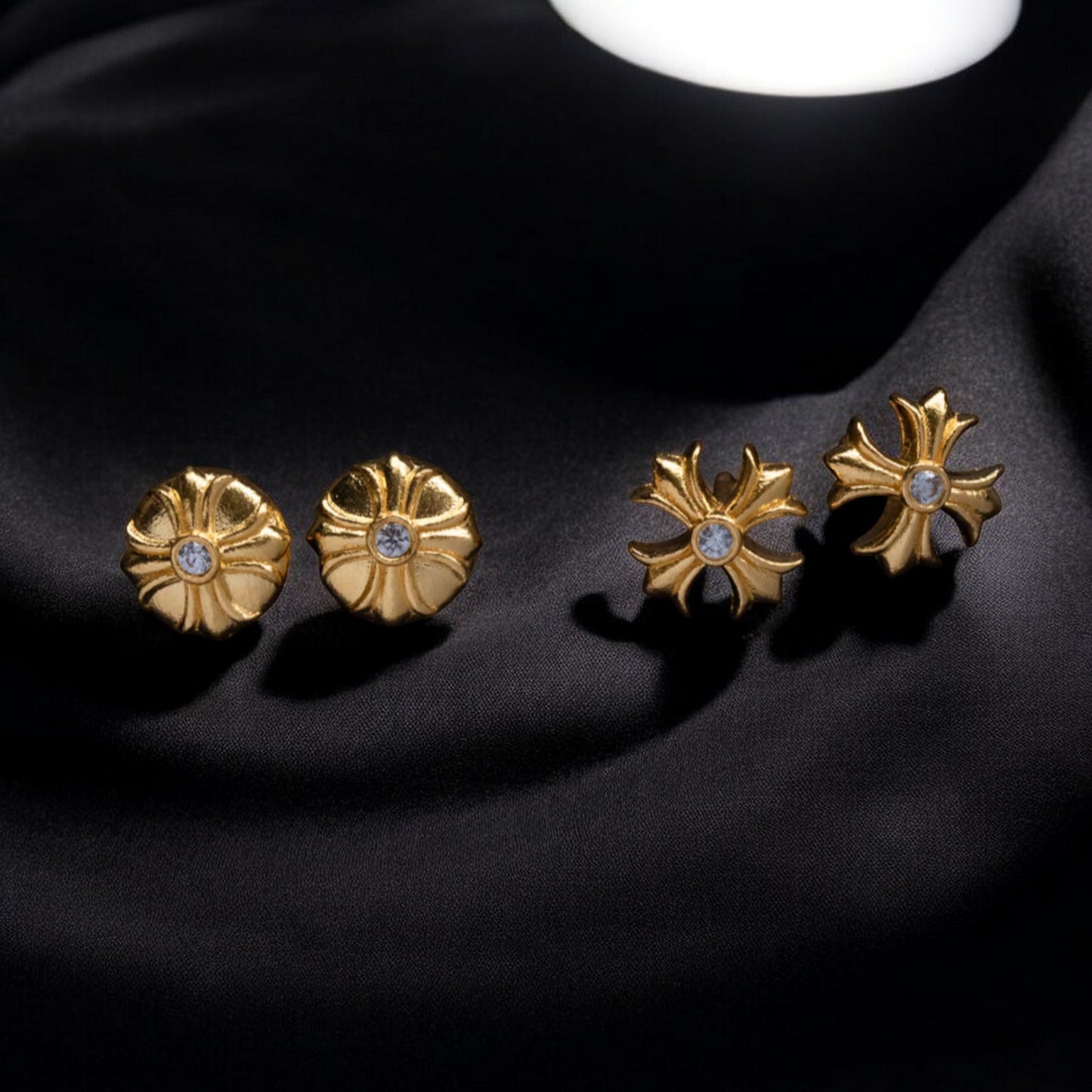 24K 999 Pure Gold Mini Moissanite Cross Stud Earrings