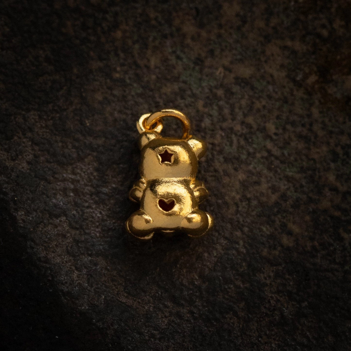 24K 999 Pure Gold Mini D.I.Y Cute Teddy Bear Holding Moissanite Heart Charm