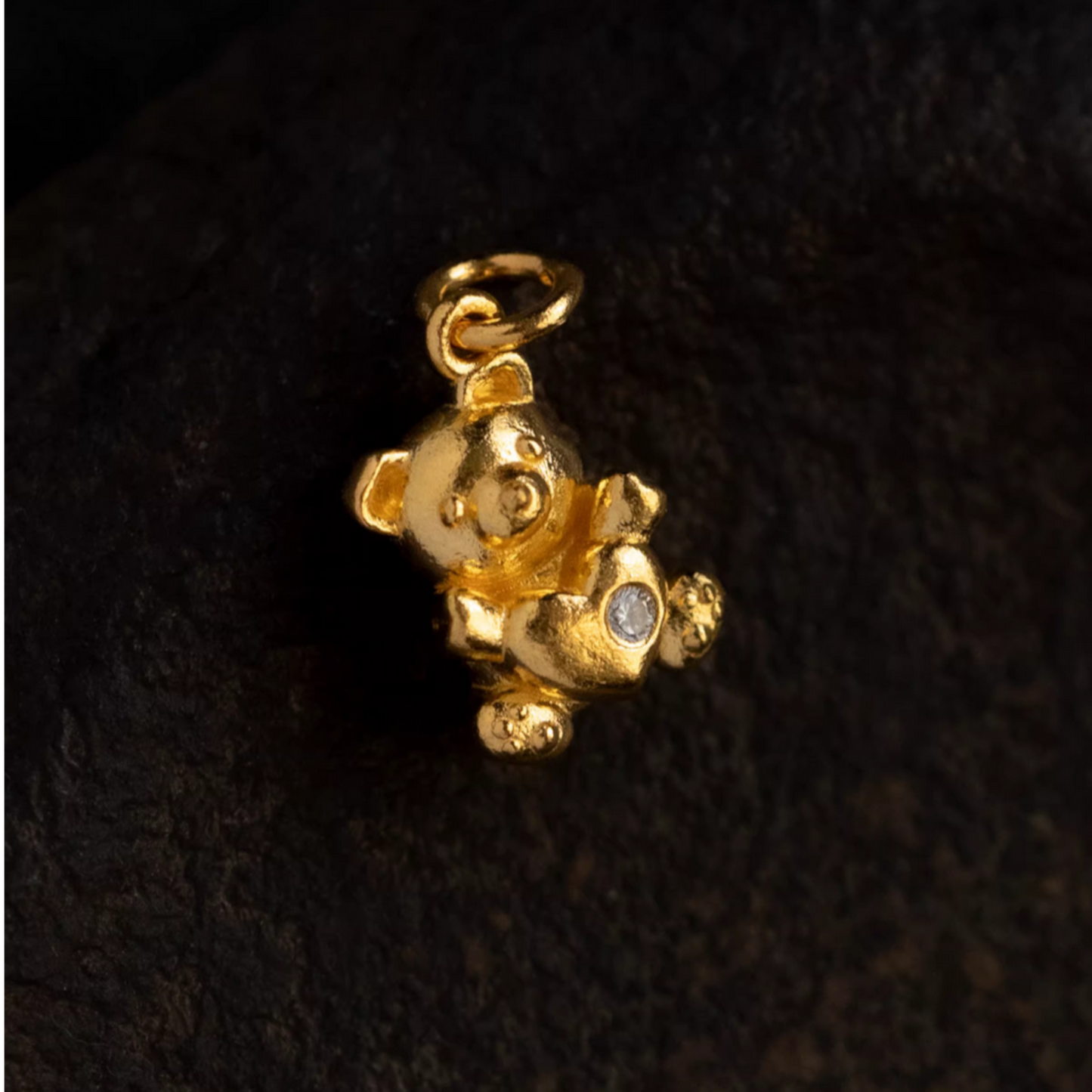 24K 999 Pure Gold Mini D.I.Y Cute Teddy Bear Holding Moissanite Heart Charm