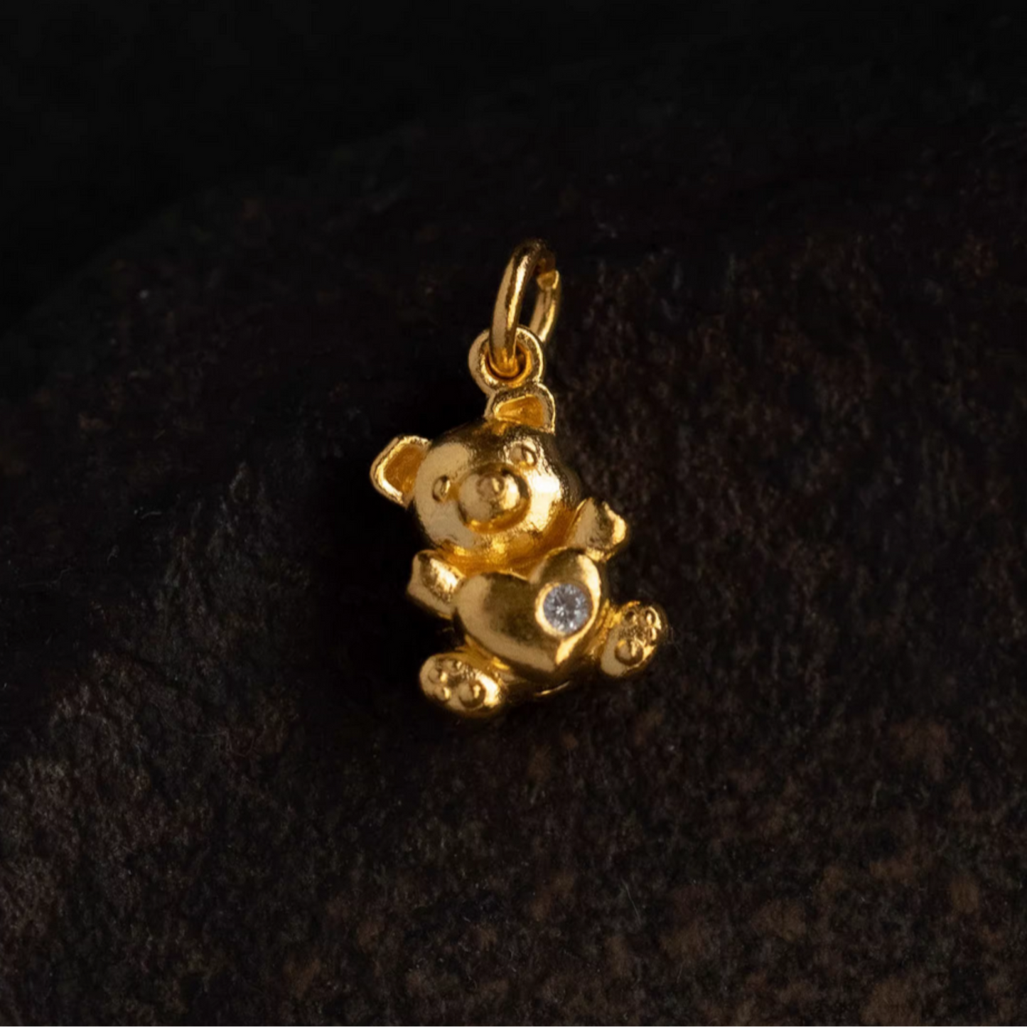 24K 999 Pure Gold Mini D.I.Y Cute Teddy Bear Holding Moissanite Heart Charm