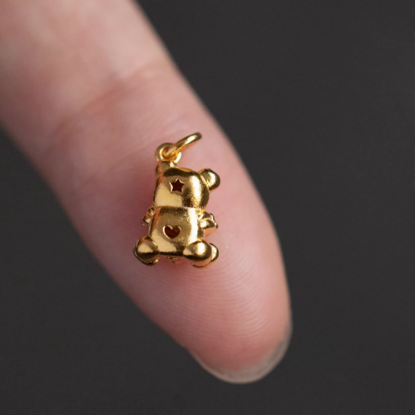 24K 999 Pure Gold Mini D.I.Y Cute Teddy Bear Holding Moissanite Heart Charm