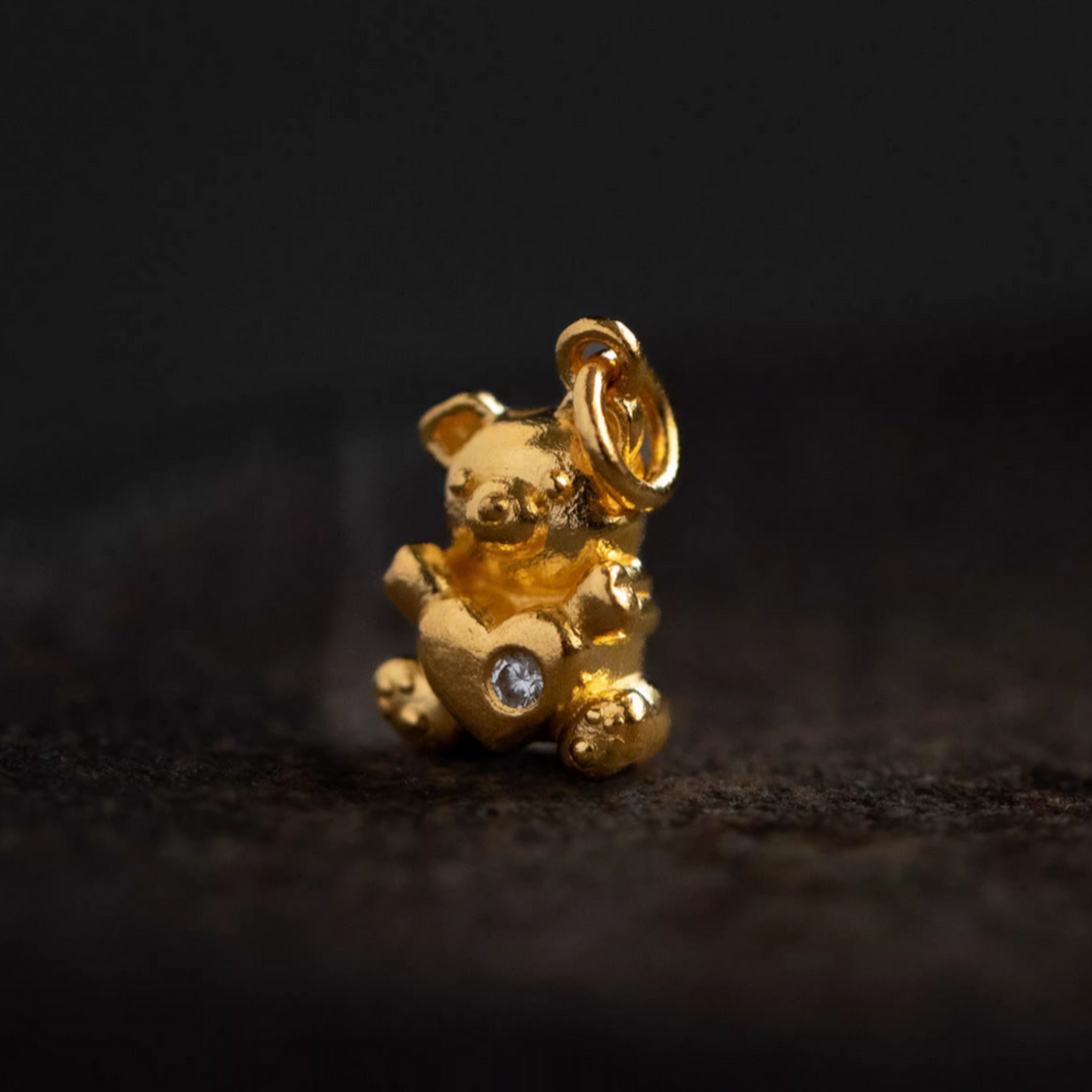24K 999 Pure Gold Mini D.I.Y Cute Teddy Bear Holding Moissanite Heart Charm
