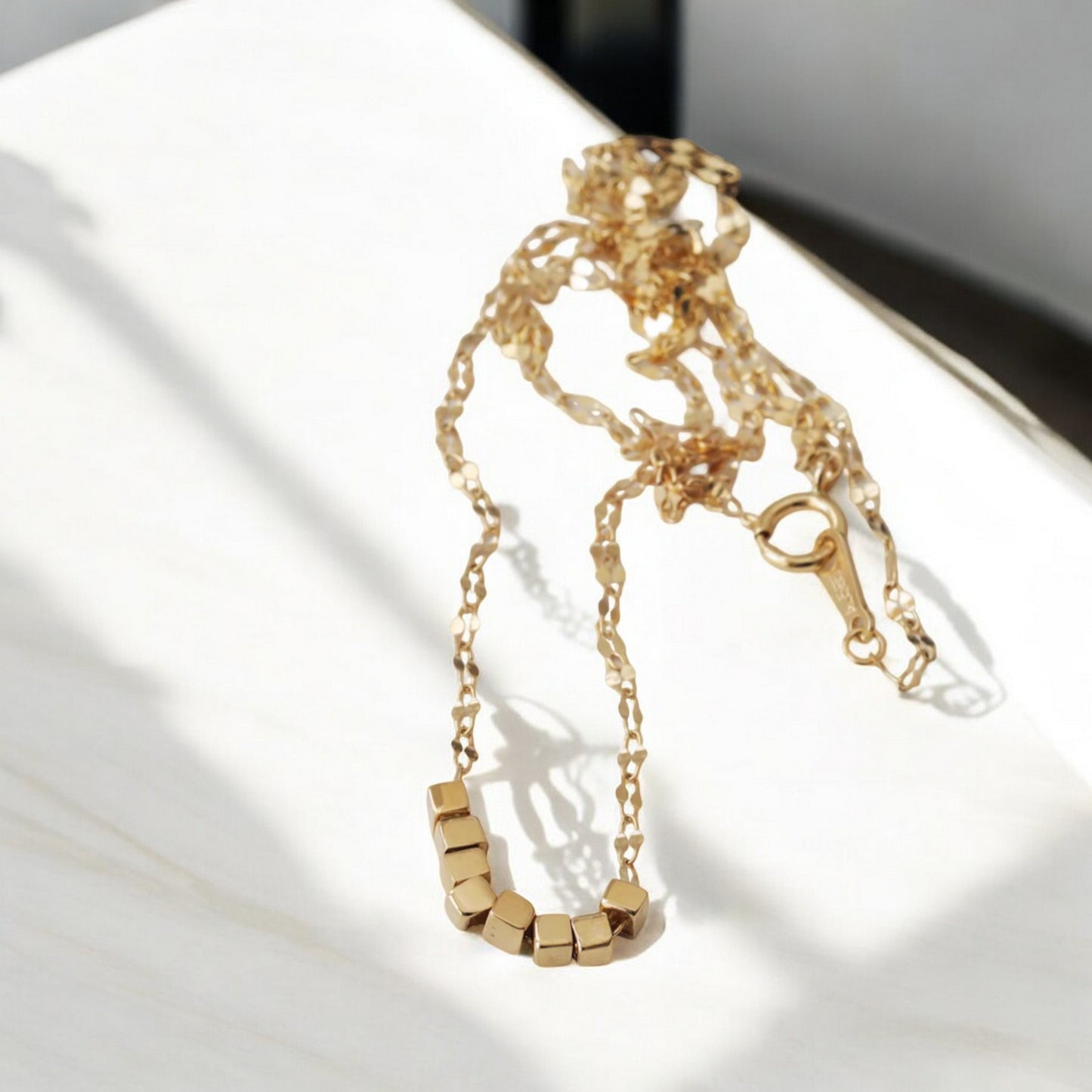 14K Gold Minimal Dainty Cube Pendant Necklace