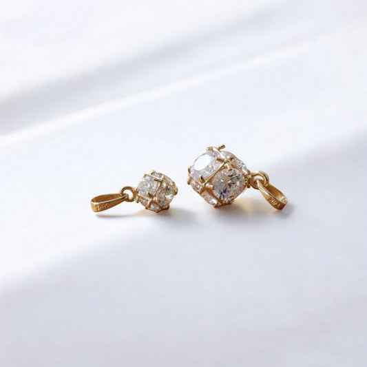 14K Real Gold Claw Rong Baskets Zircon Round Pendant