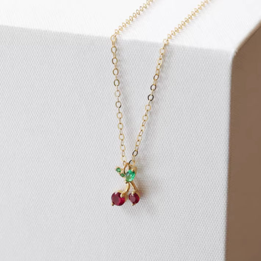 14K Gold Minimal Dainty Fruit Cherry Apple Pineapple Pendant Necklace