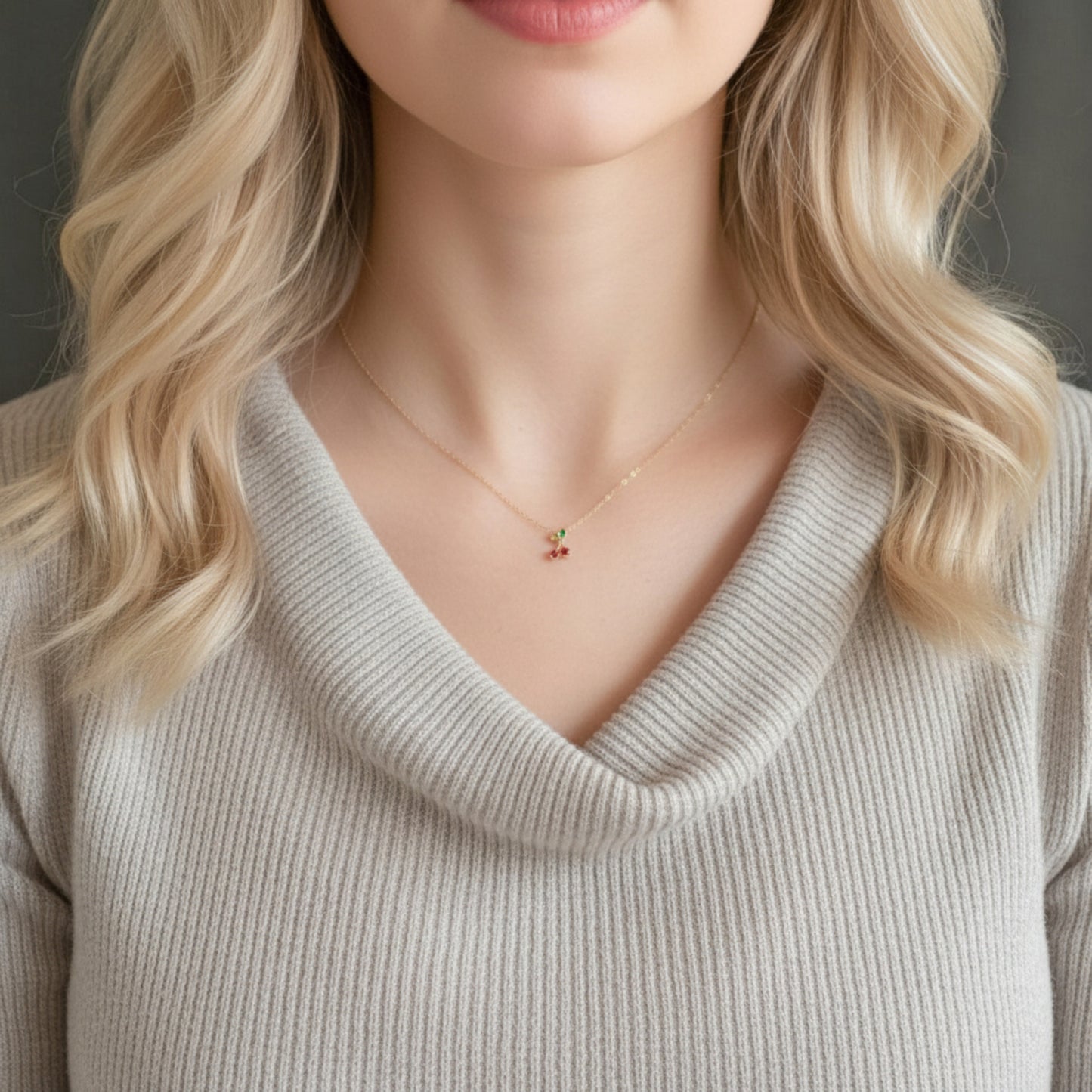 14K Gold Minimal Dainty Fruit Cherry Apple Pineapple Pendant Necklace