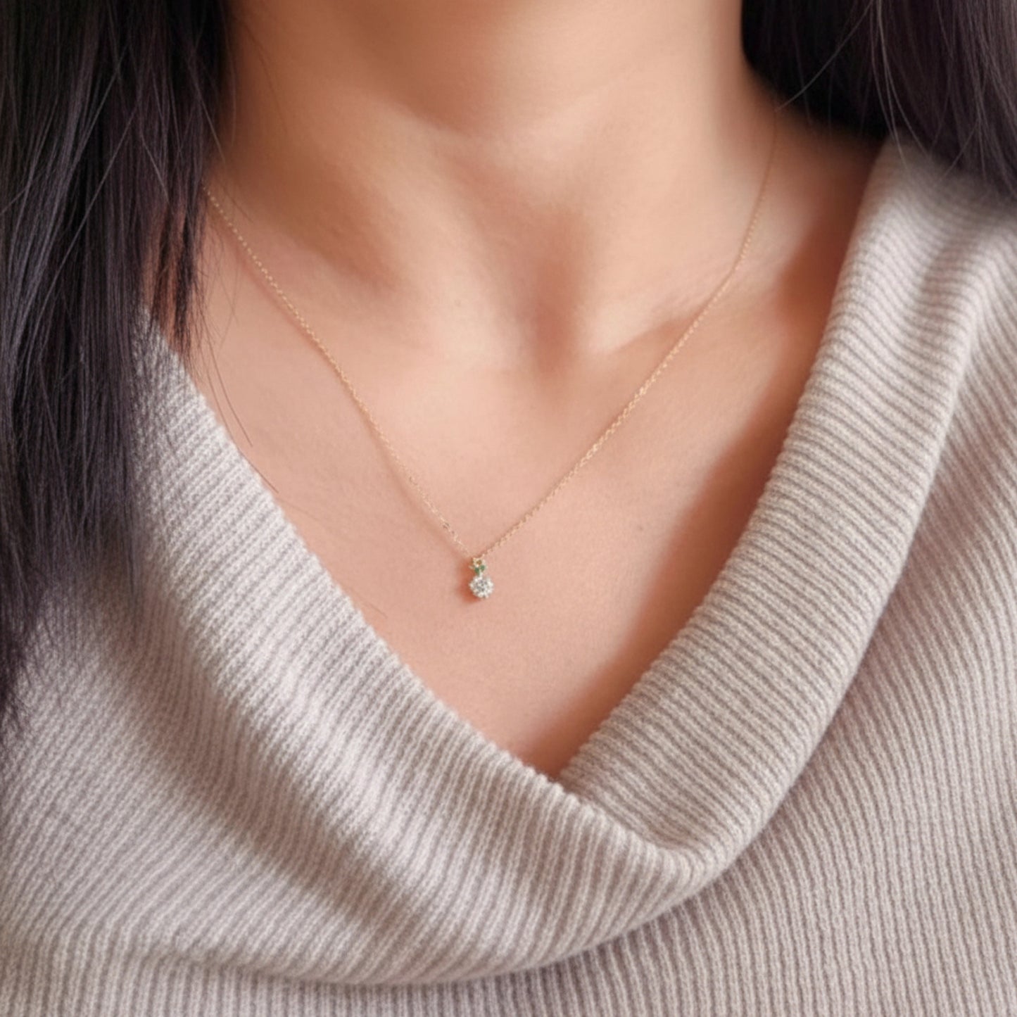 14K Gold Minimal Dainty Fruit Cherry Apple Pineapple Pendant Necklace