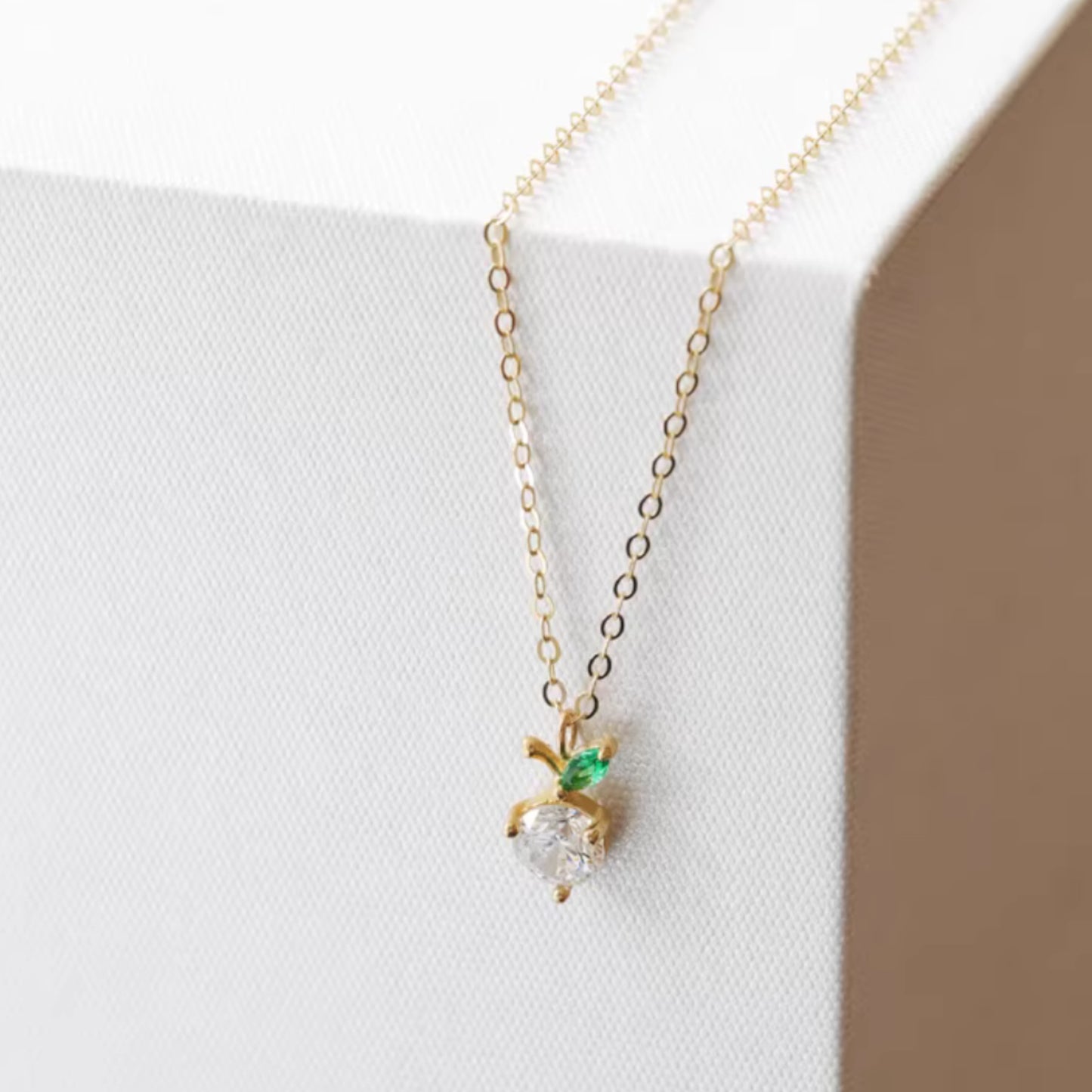 14K Gold Minimal Dainty Fruit Cherry Apple Pineapple Pendant Necklace