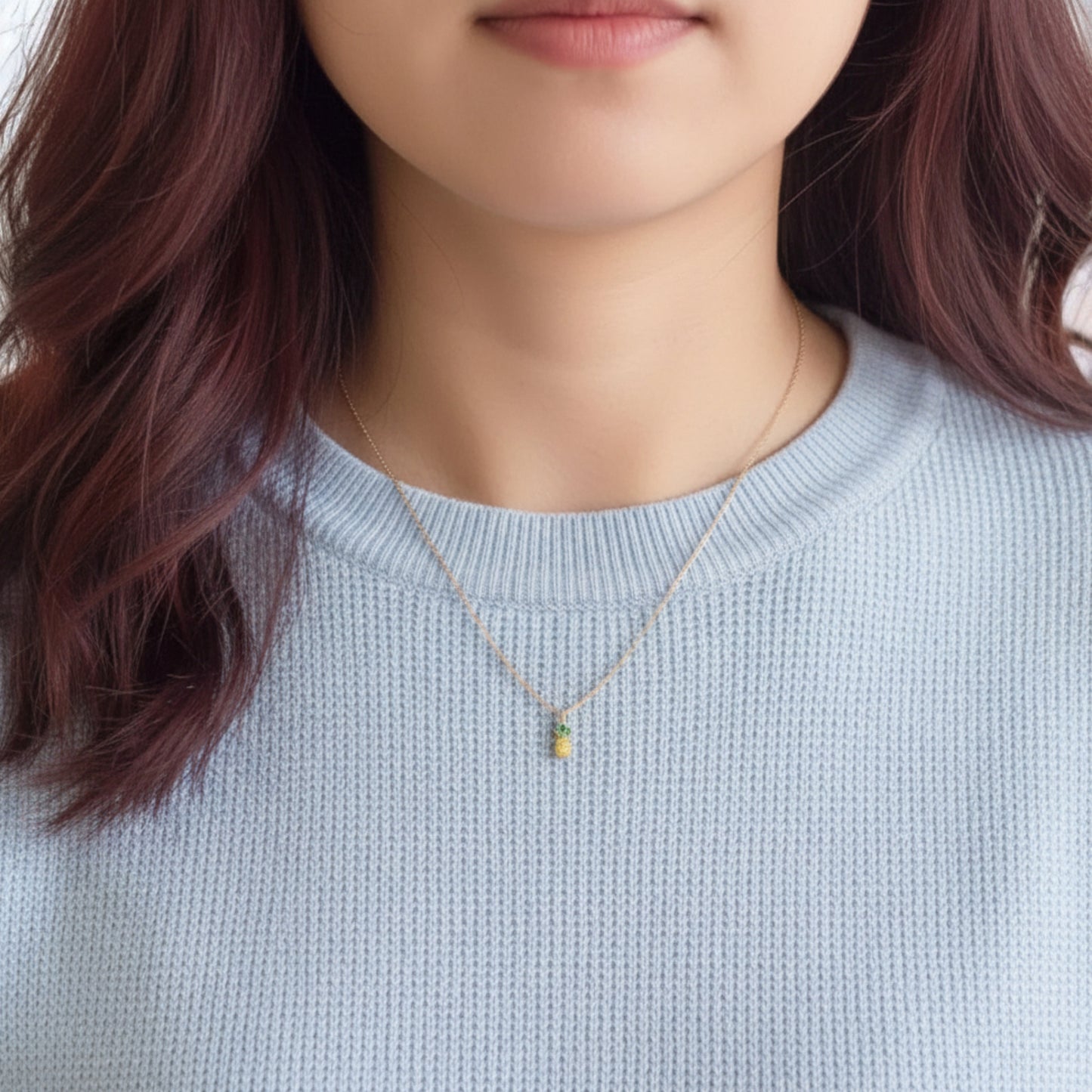 14K Gold Minimal Dainty Fruit Cherry Apple Pineapple Pendant Necklace