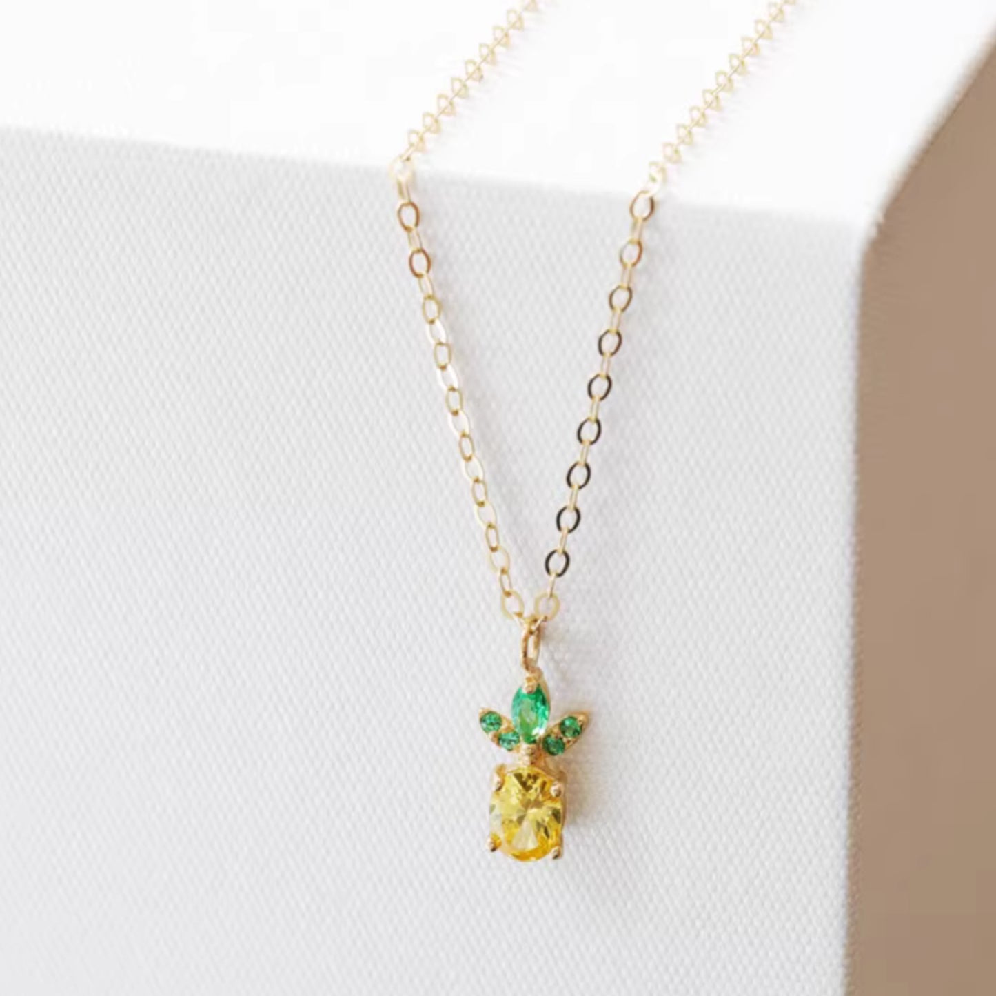14K Gold Minimal Dainty Fruit Cherry Apple Pineapple Pendant Necklace