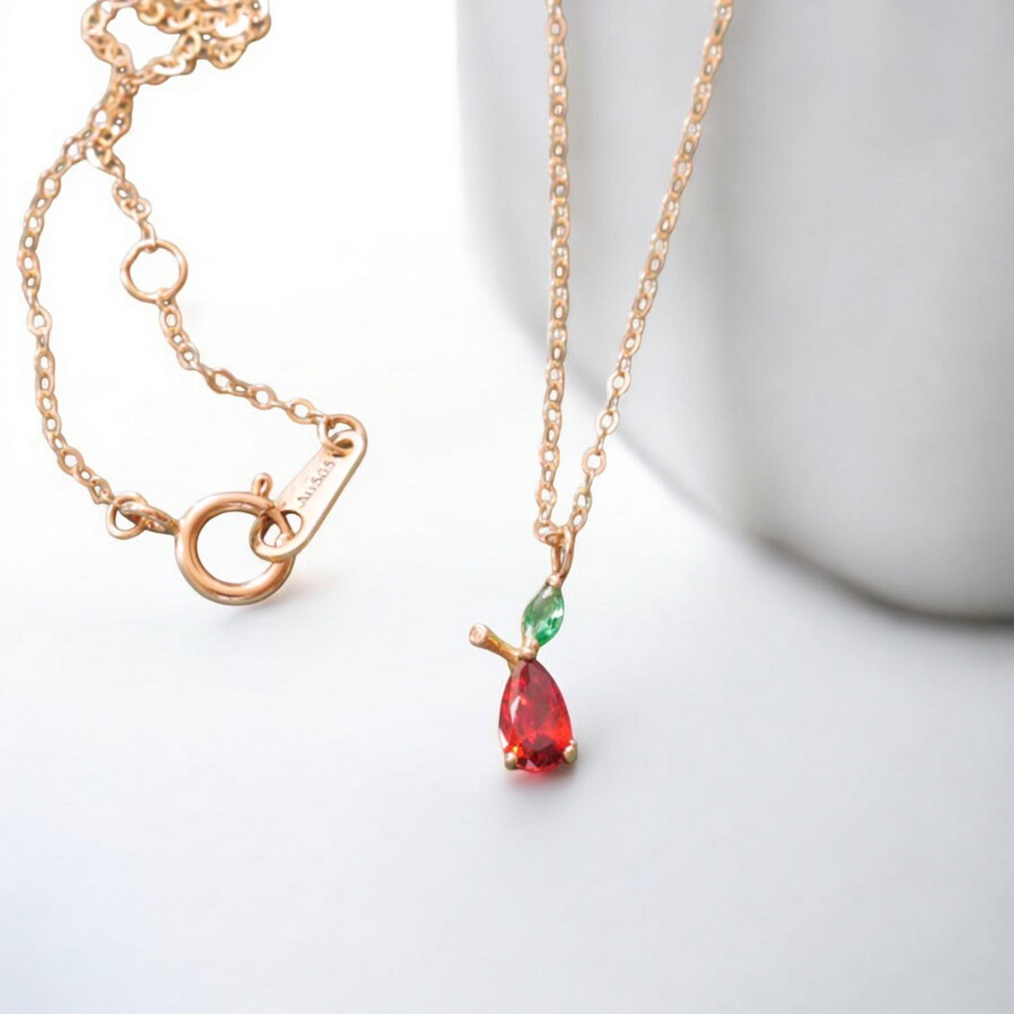 14K Gold Minimal Dainty Fruit Cherry Apple Pineapple Pendant Necklace