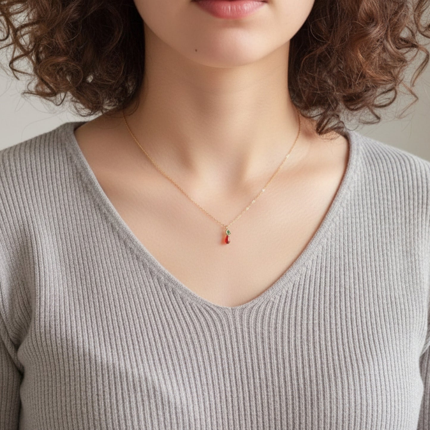 14K Gold Minimal Dainty Fruit Cherry Apple Pineapple Pendant Necklace