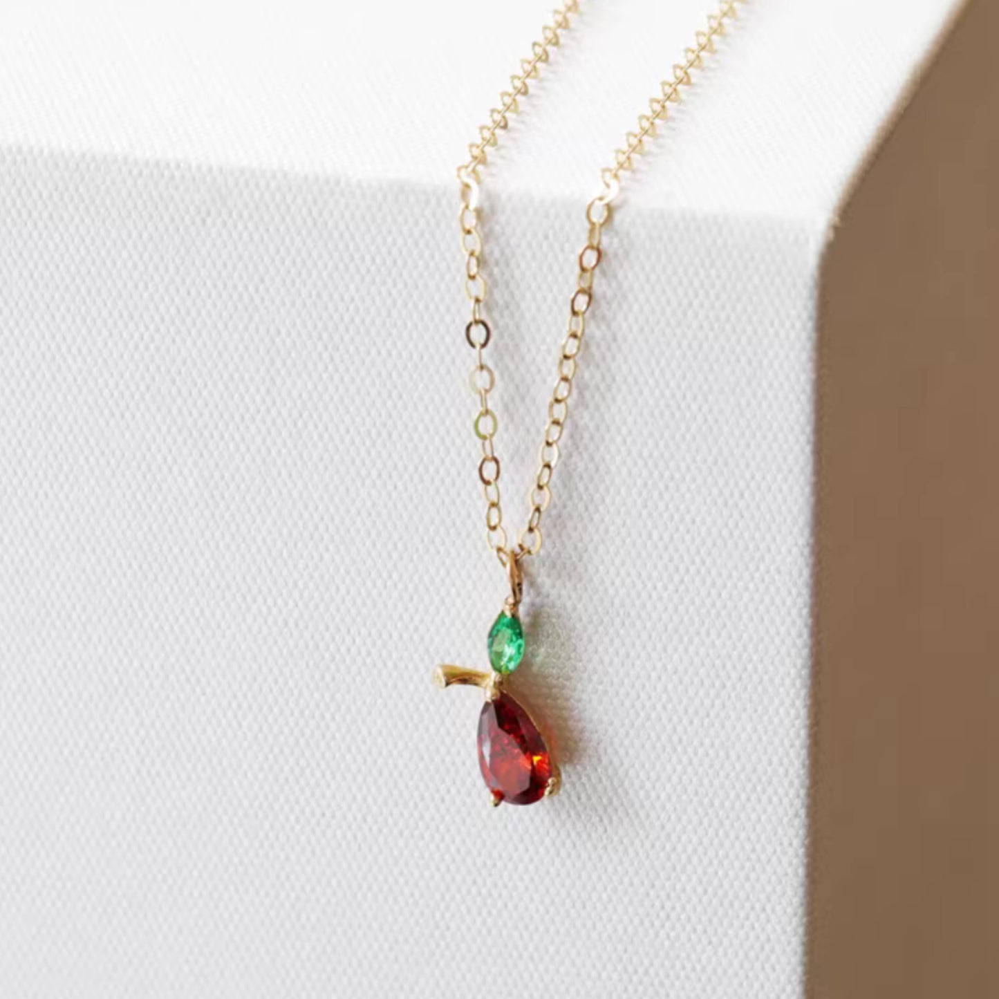 14K Gold Minimal Dainty Fruit Cherry Apple Pineapple Pendant Necklace