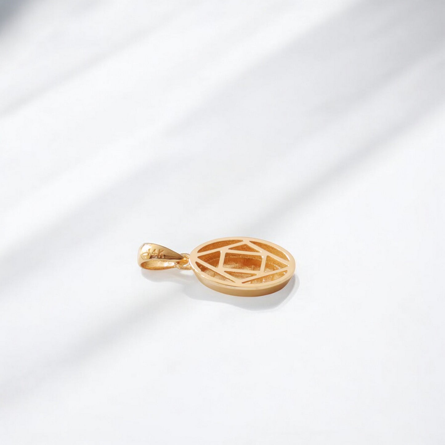 14K Real Gold Petite Oval Gold Bar Design Pendant