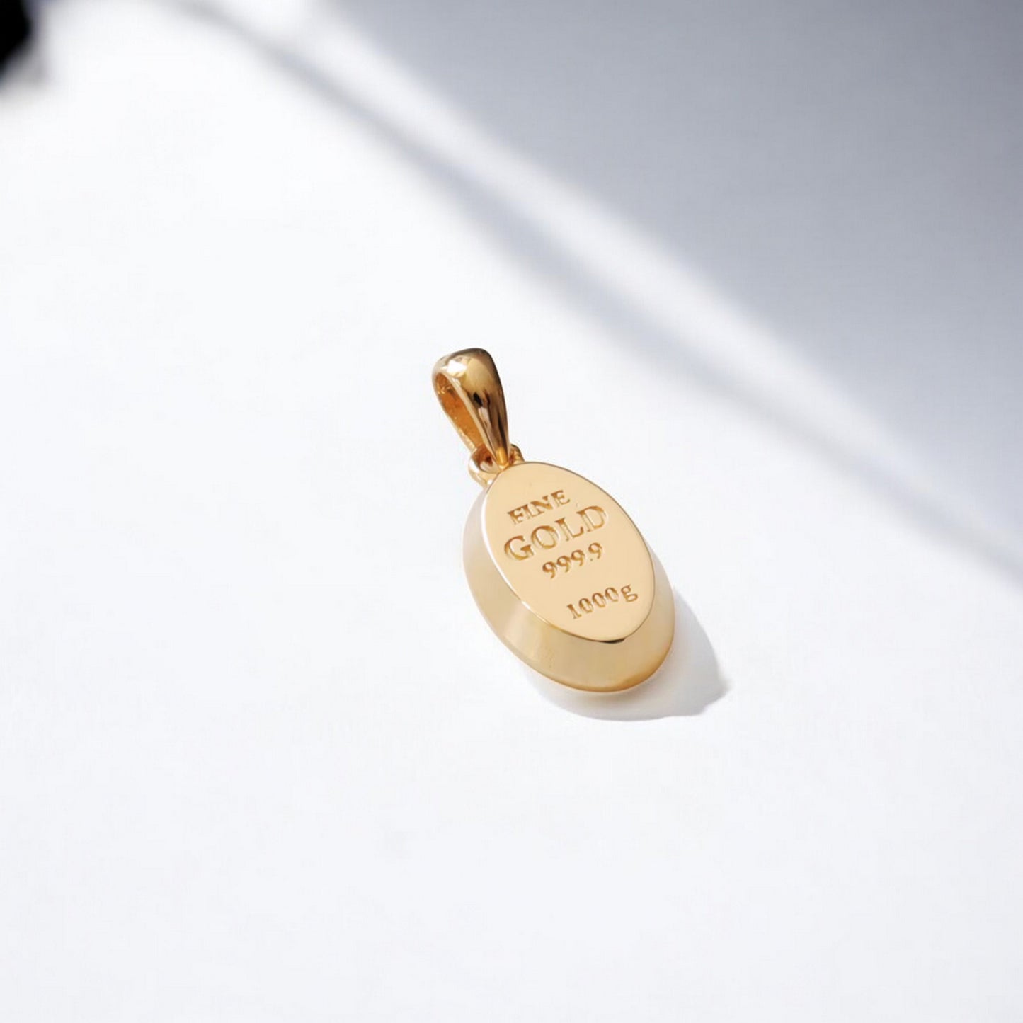 14K Real Gold Petite Oval Gold Bar Design Pendant